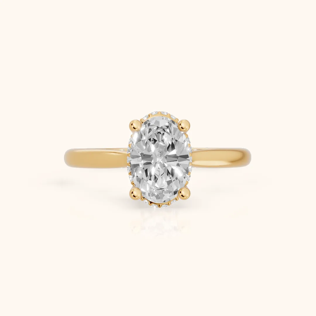 Hyacinth Hidden Halo Cathedral Oval Diamond Engagement Ring in Yellow Gold — view 2