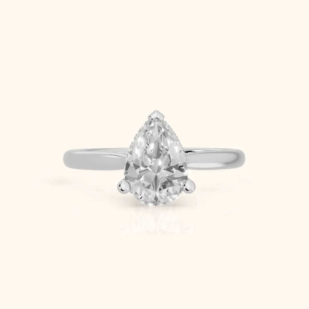 Hyacinth Hidden Halo Cathedral Pear Diamond Engagement Ring in Silver — view 2