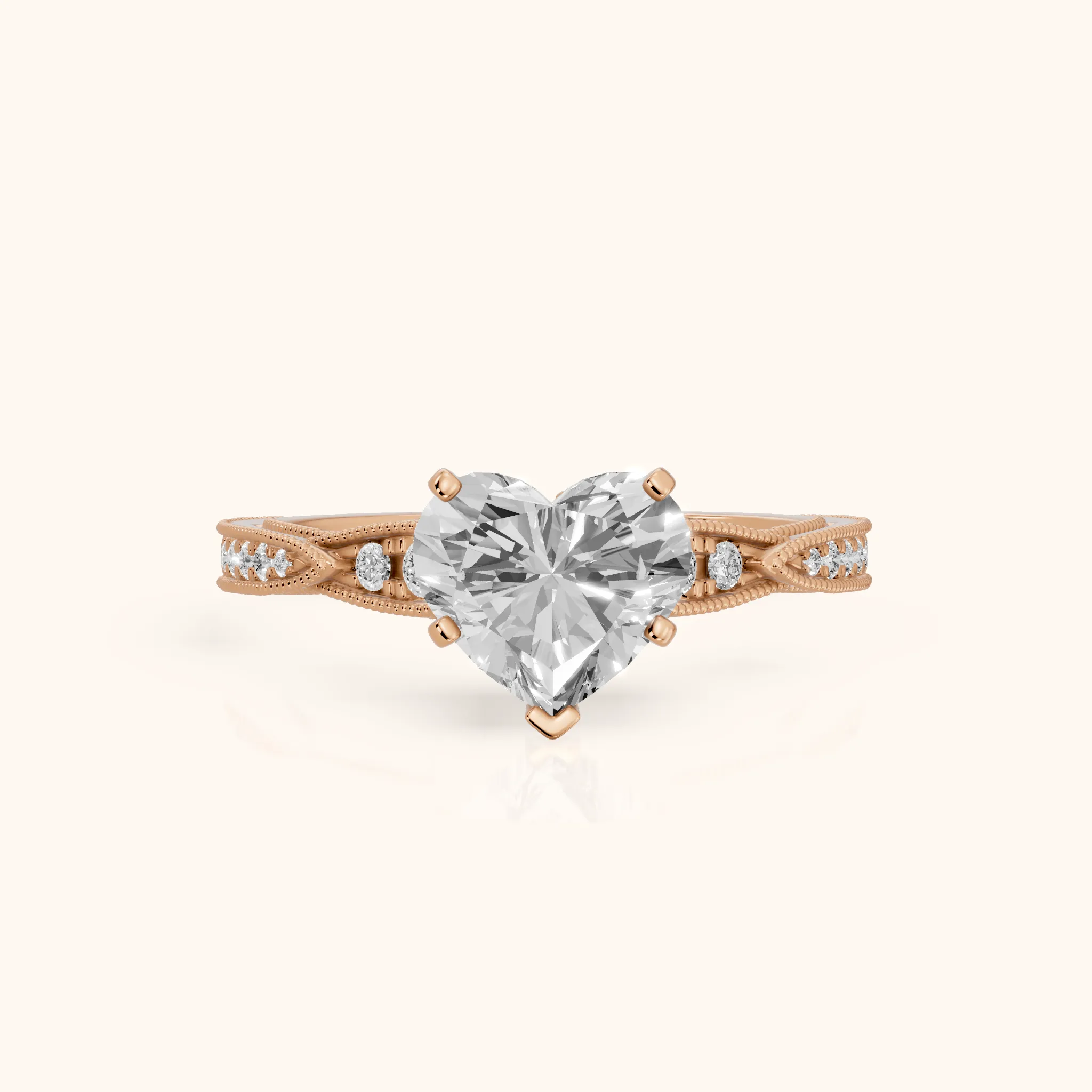 Lucette Scalloped Milgrain Heart Diamond Engagement Ring in Rose Gold — view 1
