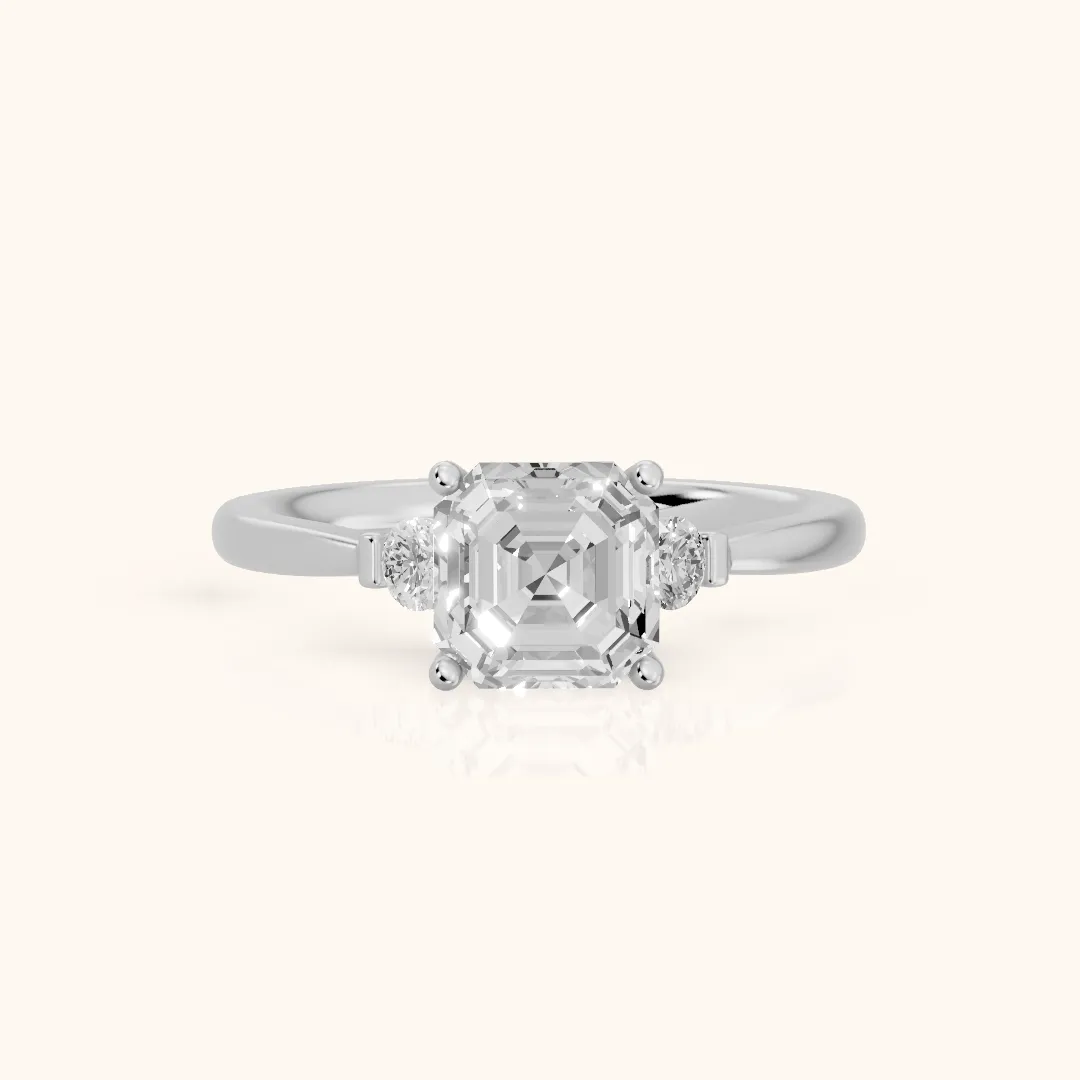 Micaela Three-Stone Asscher Diamond Engagement Ring in Platinum — view 2