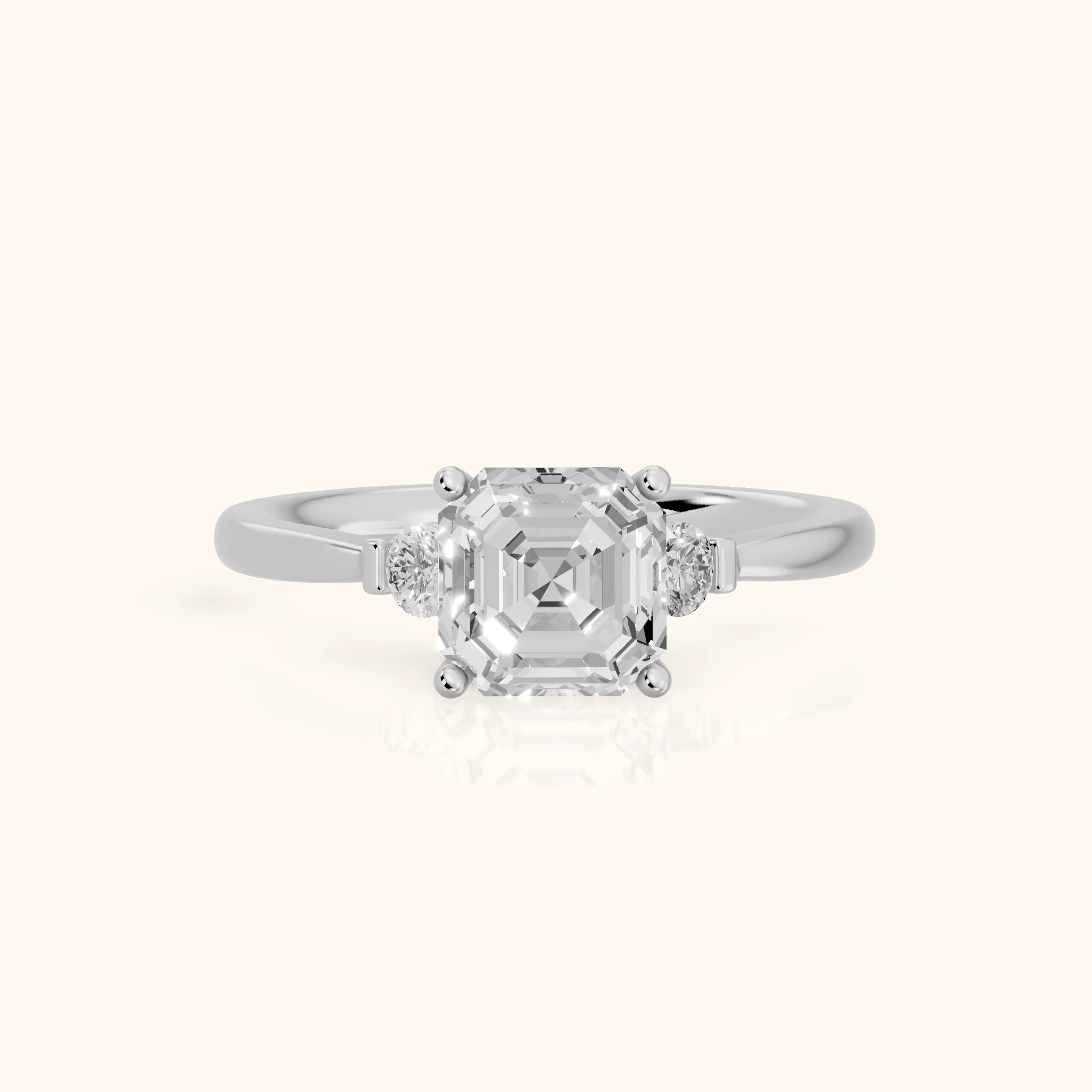 Micaela Three-Stone Asscher Diamond Engagement Ring in Platinum — view 1