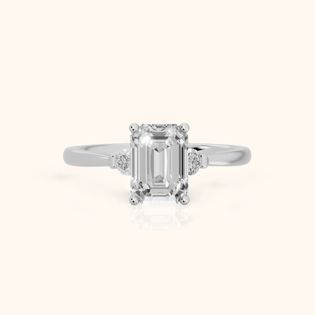 Micaela Three-Stone Emerald Diamond Engagement Ring in Silver — view 2