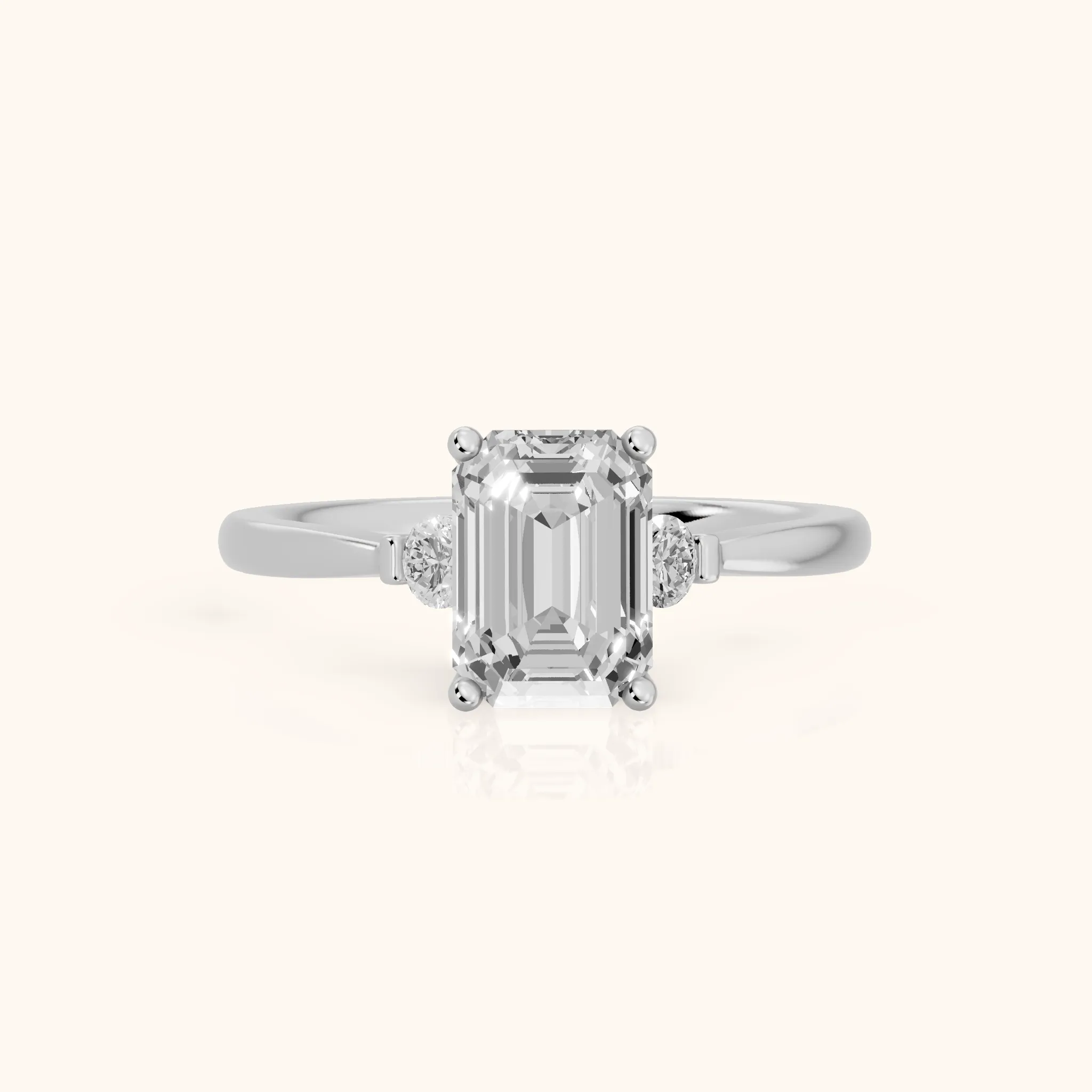 Micaela Three-Stone Emerald Diamond Engagement Ring in Silver — view 1