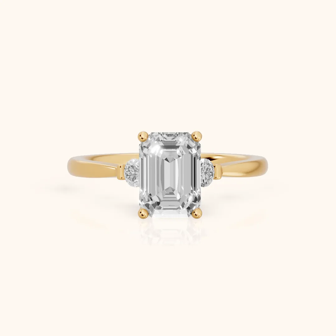 Micaela Three-Stone Emerald Diamond Engagement Ring in Yellow Gold — view 2