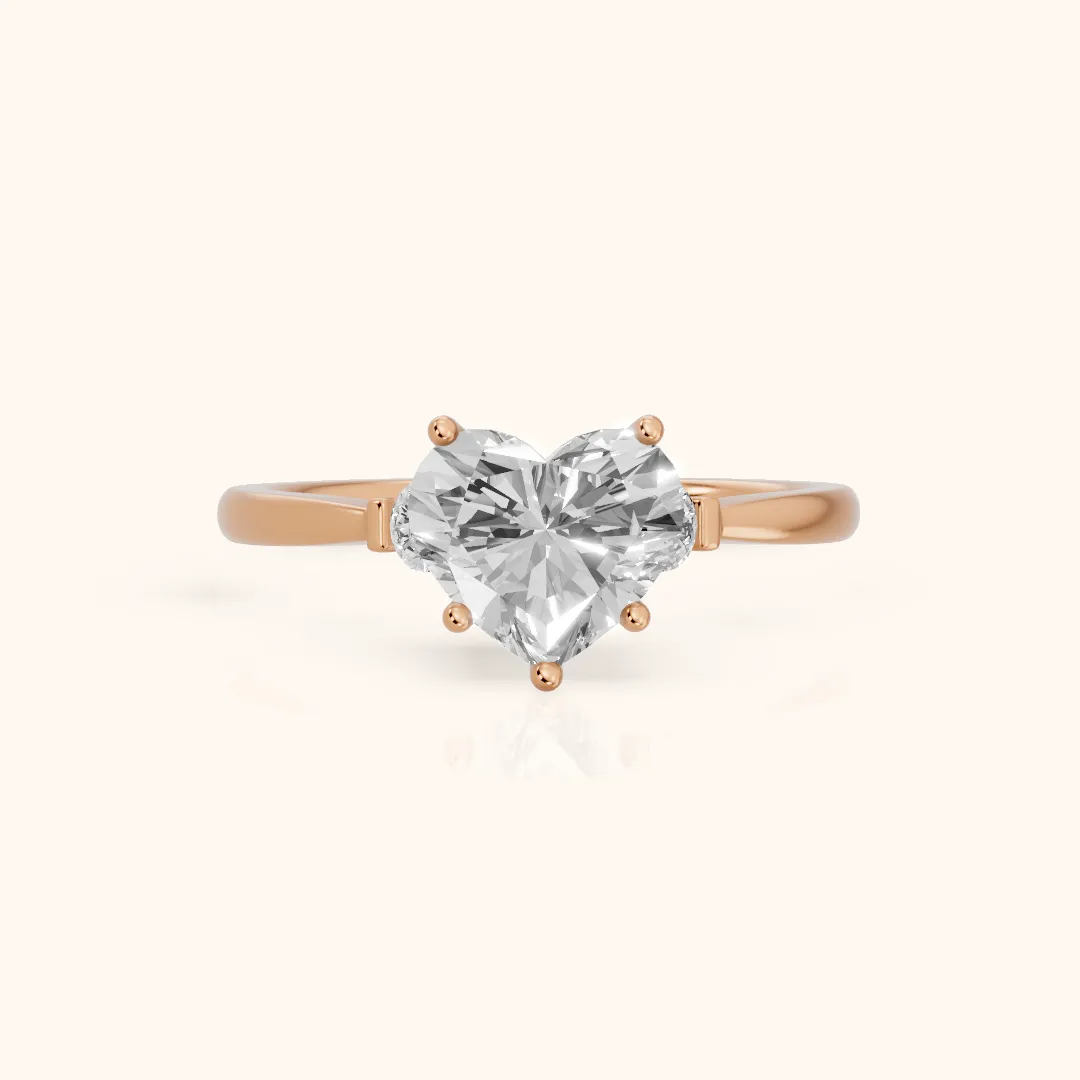 Micaela Three-Stone Heart Diamond Engagement Ring in Rose Gold — view 2