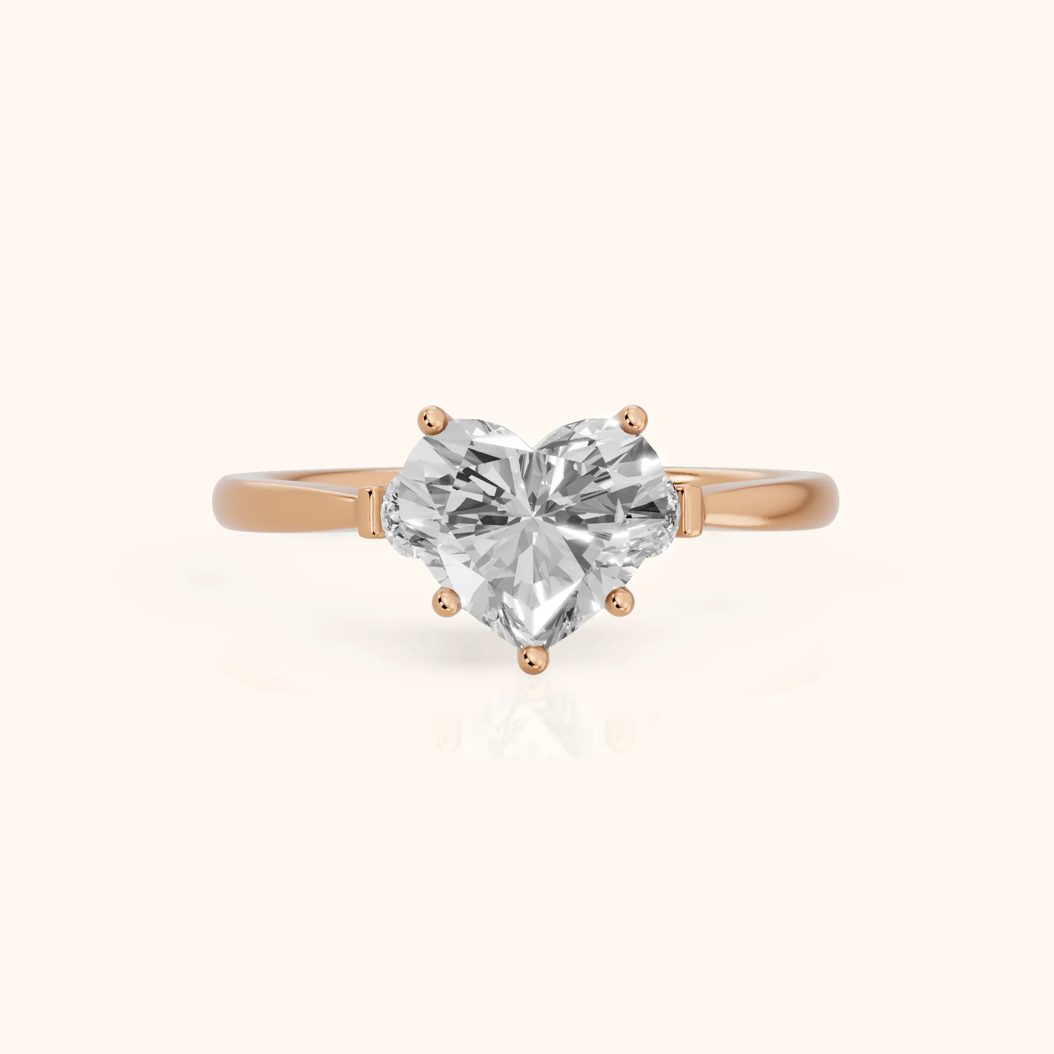 Micaela Three-Stone Heart Diamond Engagement Ring in Rose Gold — view 1