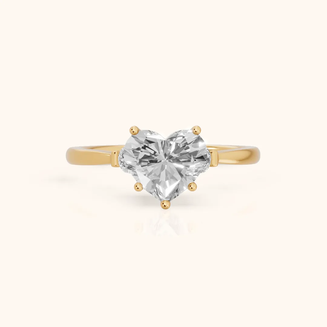Micaela Three-Stone Heart Diamond Engagement Ring in Yellow Gold — view 2