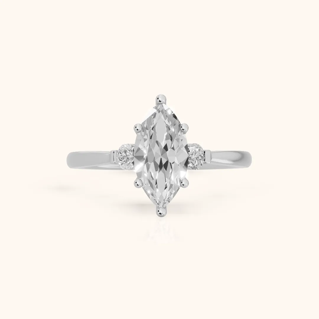 Micaela Three-Stone Marquise Diamond Engagement Ring in Silver — view 2