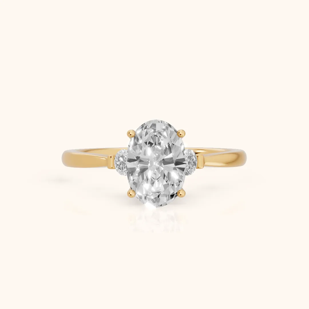 Micaela Three-Stone Oval Diamond Engagement Ring in Yellow Gold — view 2