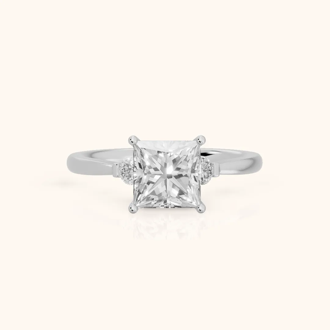 Micaela Three-Stone Princess Diamond Engagement Ring in White Gold — view 2