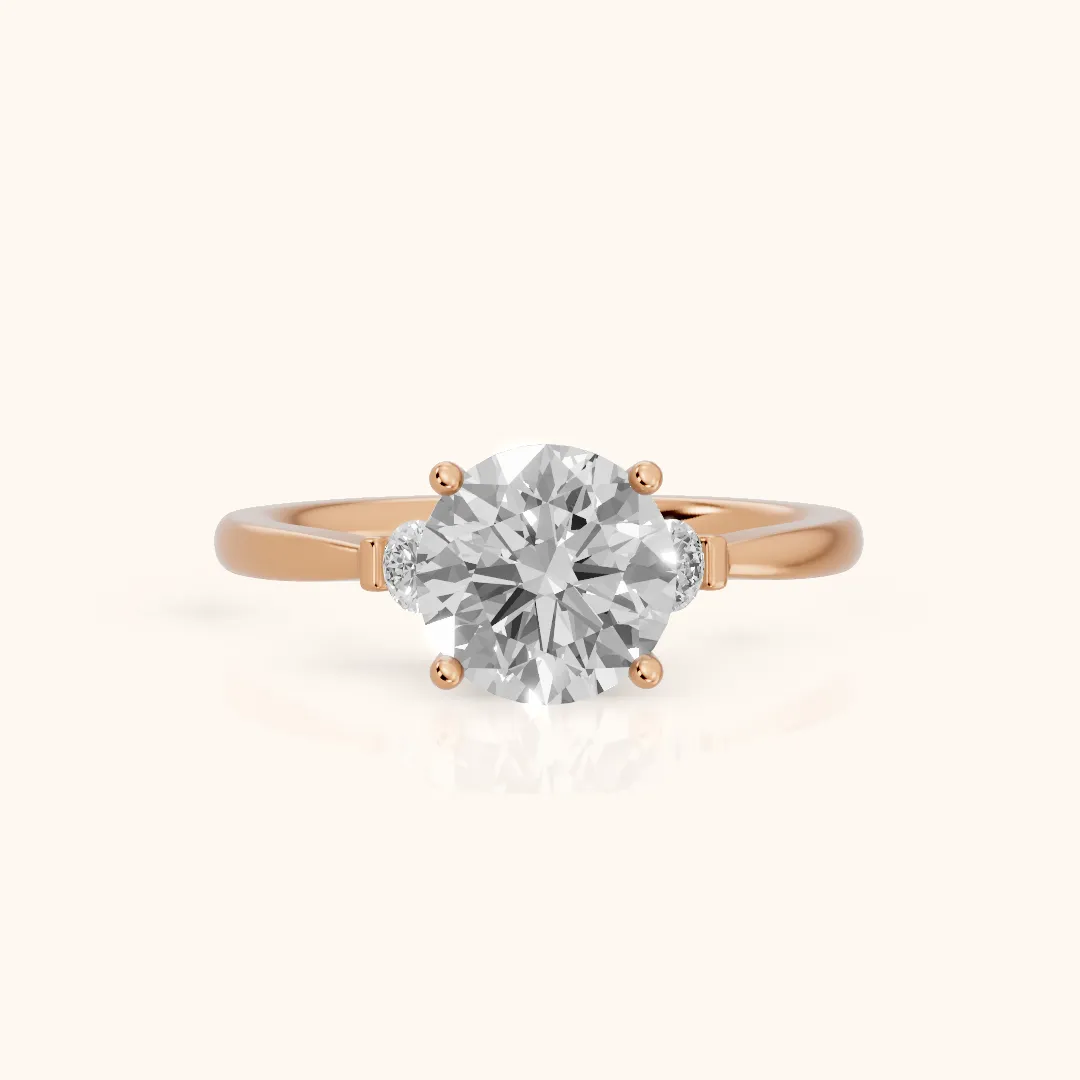 Micaela Three-Stone Round Diamond Engagement Ring in Rose Gold — view 2