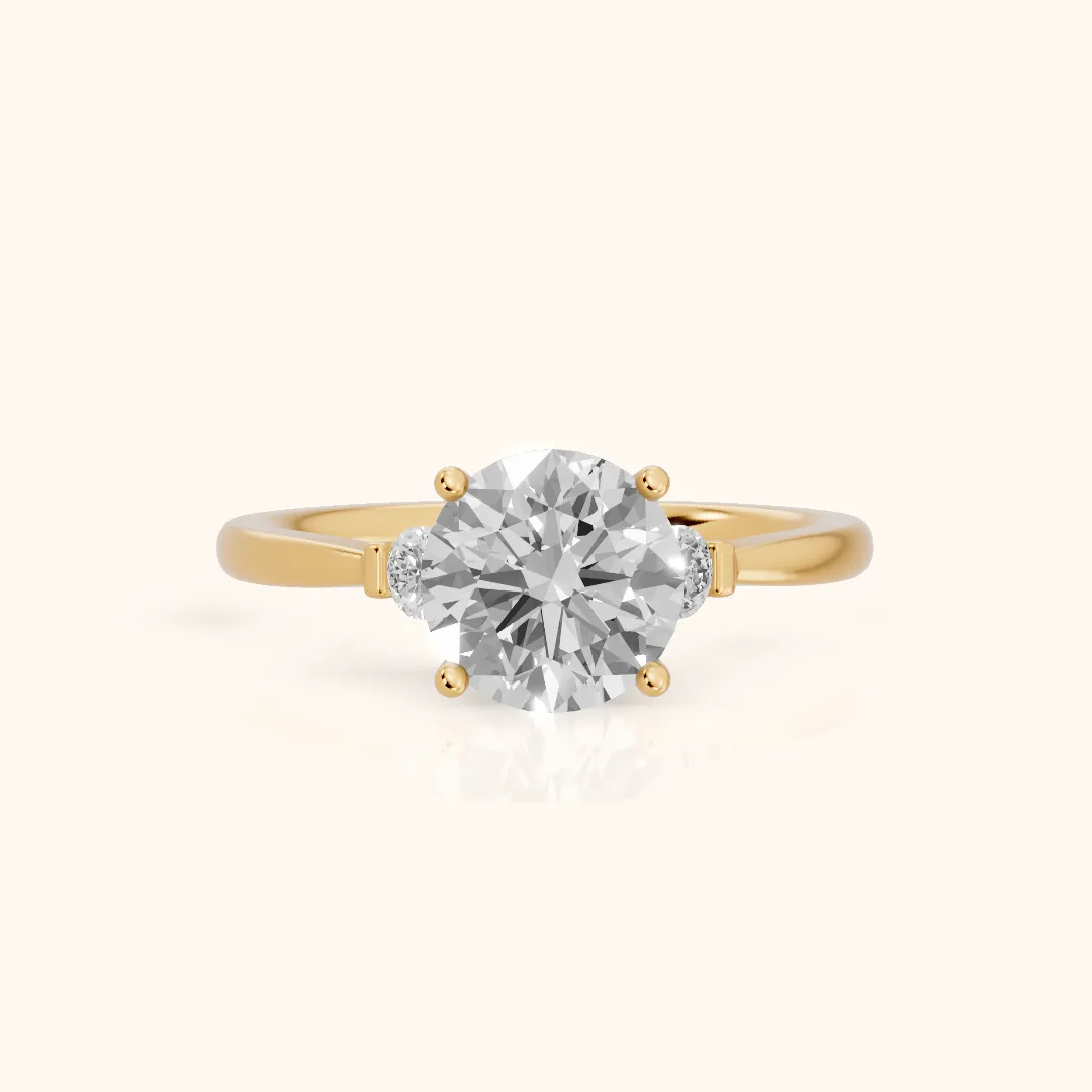 Micaela Three-Stone Round Diamond Engagement Ring in Yellow Gold — view 2