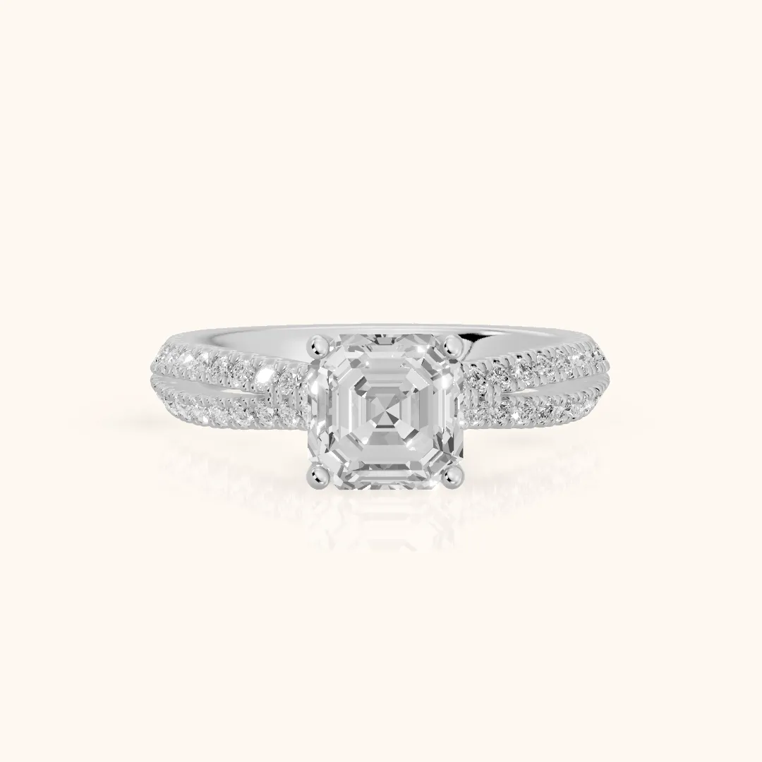 Ottilie Split Shank Pavé Asscher Diamond Engagement Ring in Platinum — view 2