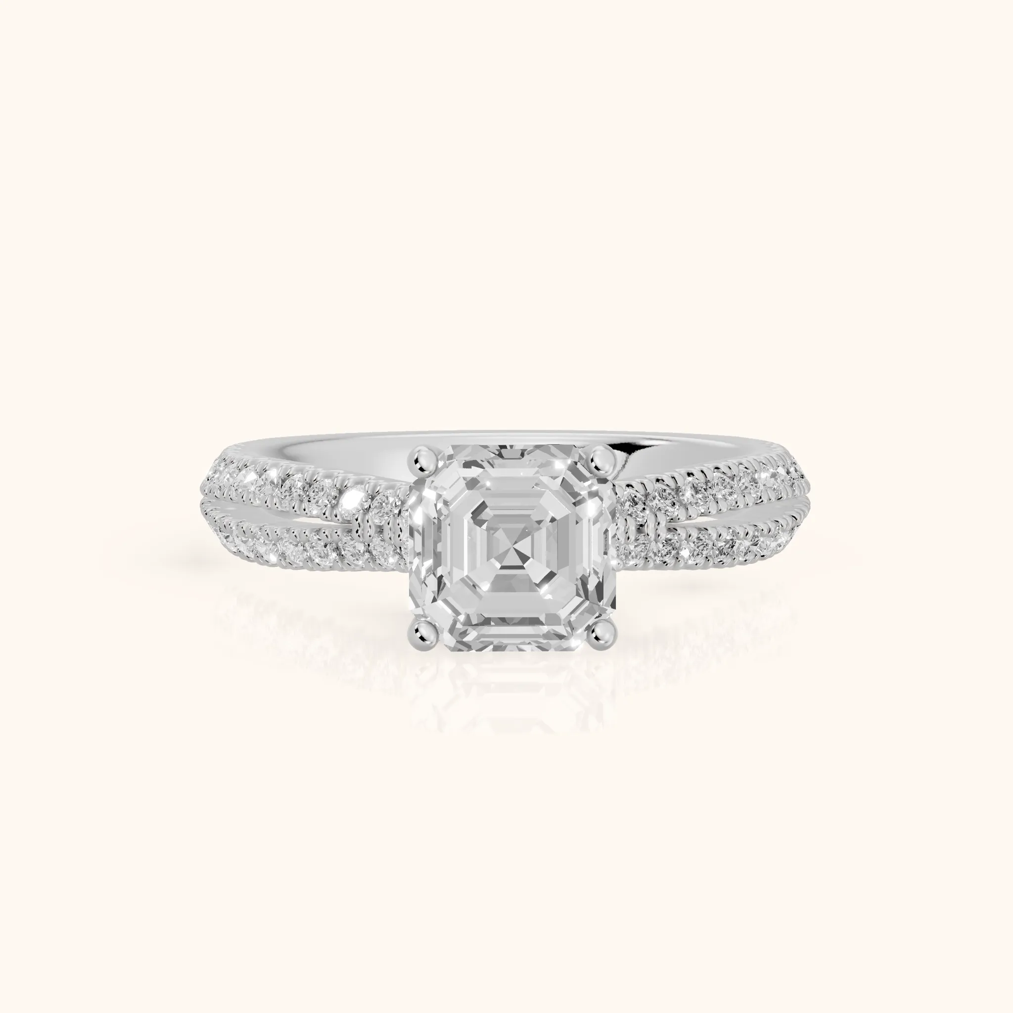Ottilie Split Shank Pavé Asscher Diamond Engagement Ring in Platinum — view 1