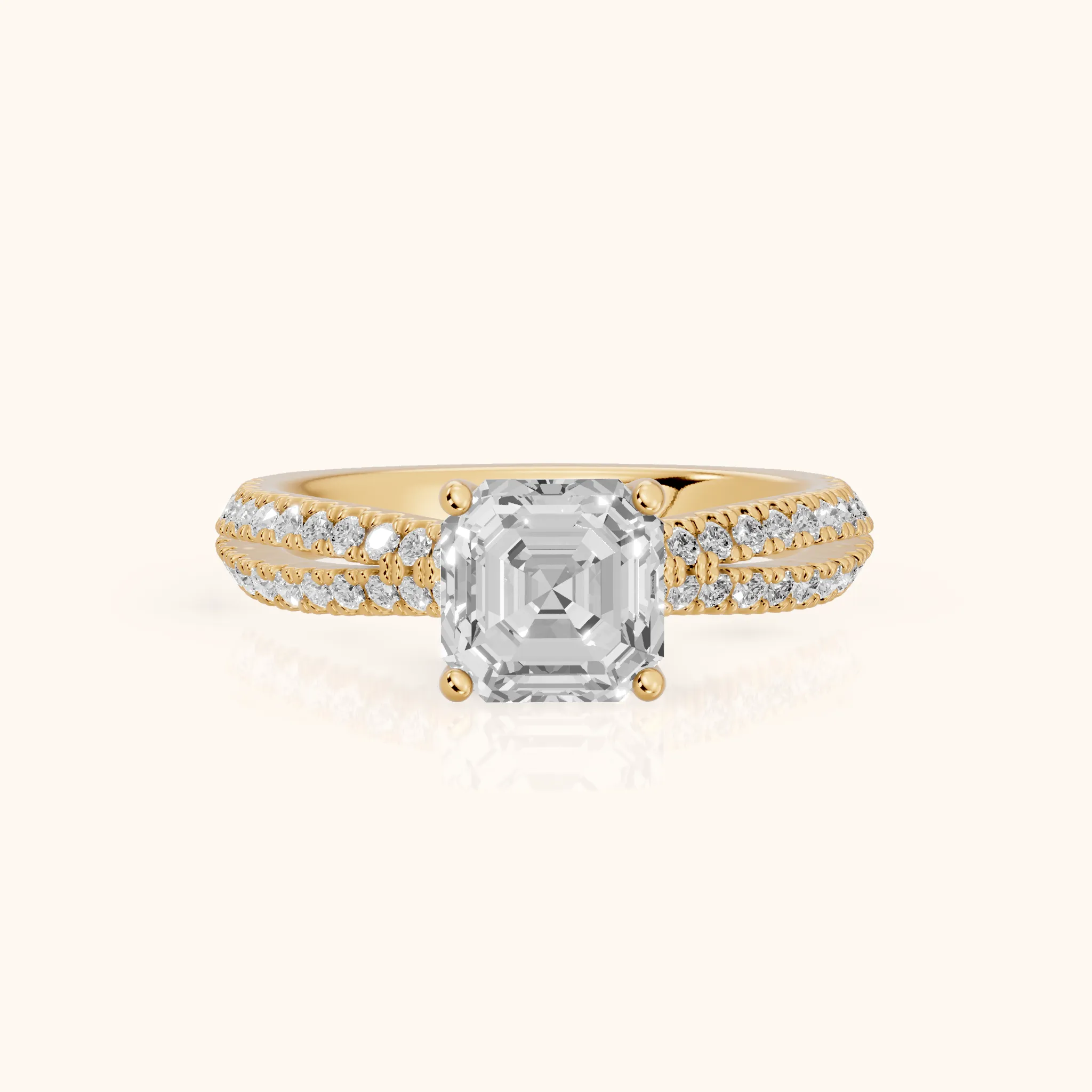 Ottilie Split Shank Pavé Asscher Diamond Engagement Ring in Yellow Gold — view 1