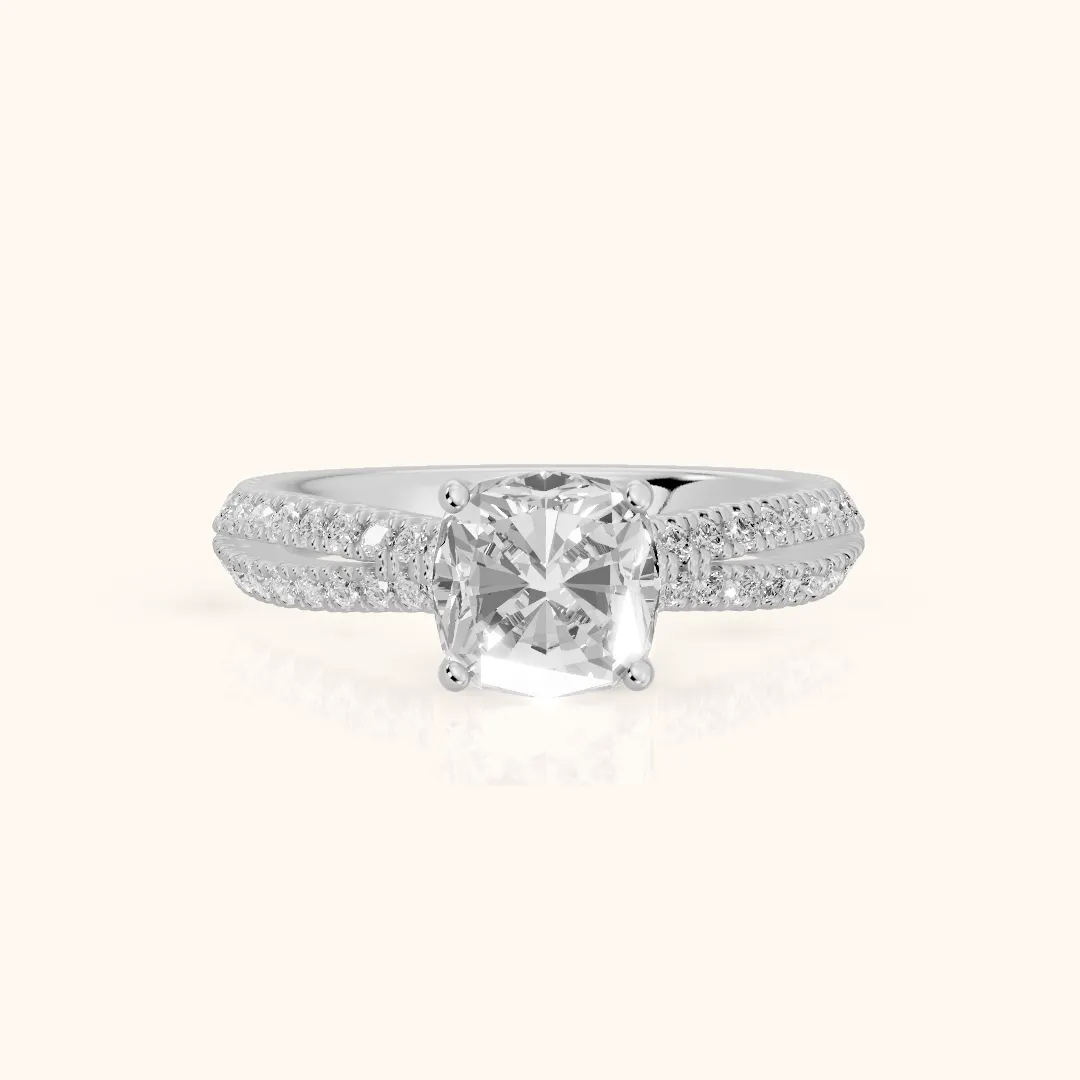 Ottilie Split Shank Pavé Cushion Diamond Engagement Ring in White Gold — view 2