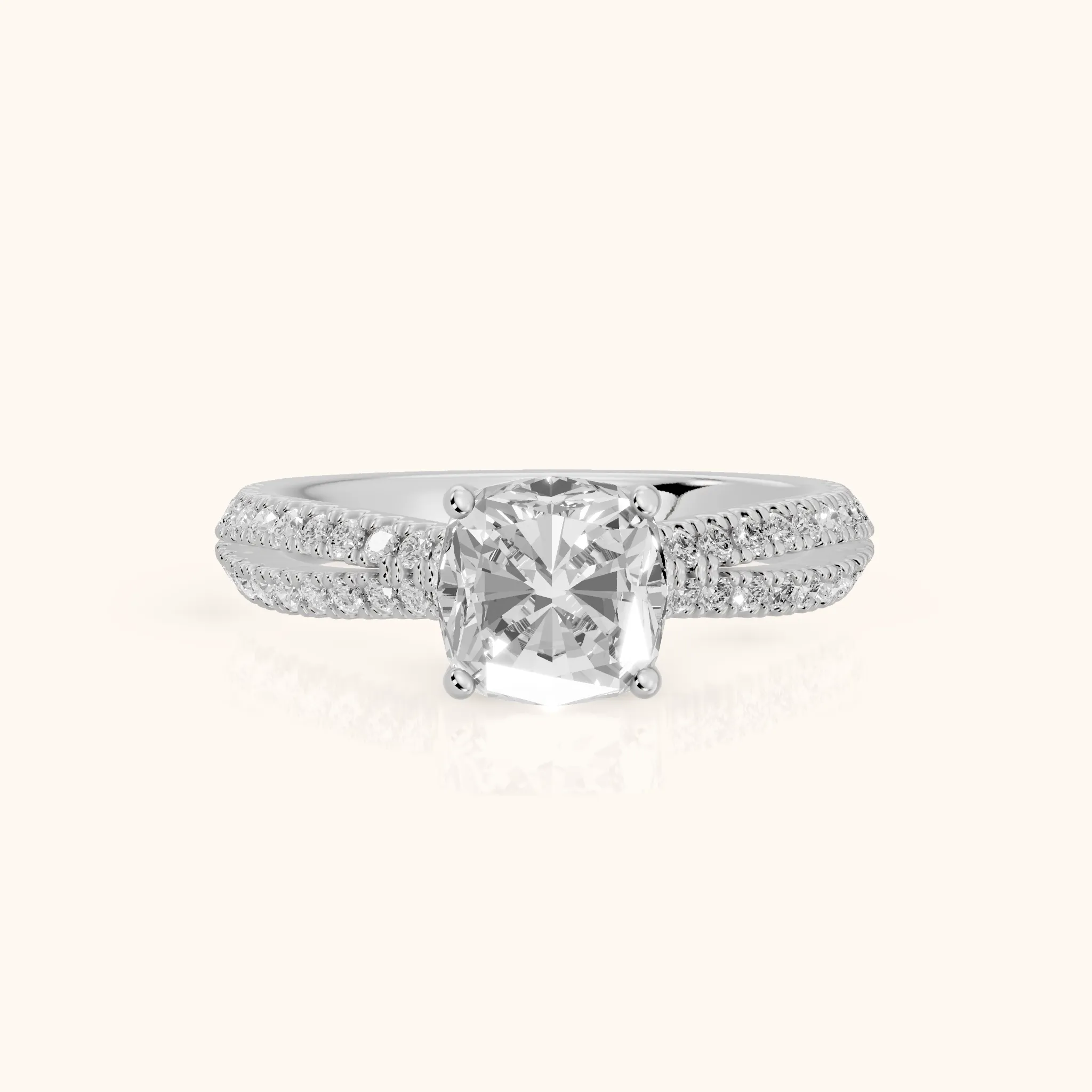 Ottilie Split Shank Pavé Cushion Diamond Engagement Ring in White Gold — view 1