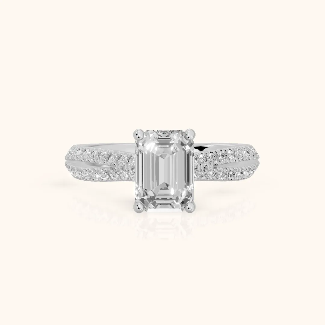 Ottilie Split Shank Pavé Emerald Diamond Engagement Ring in Platinum — view 2