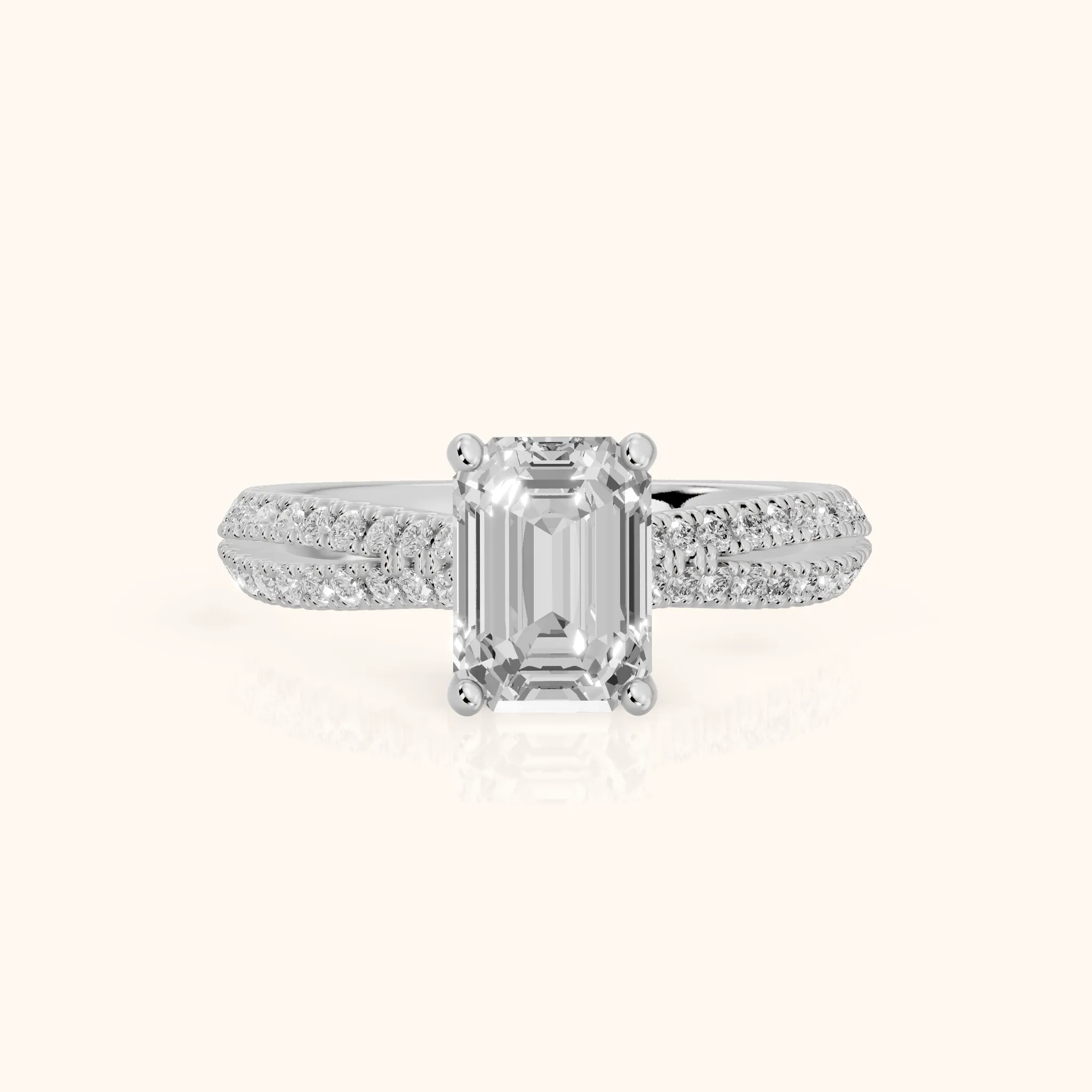 Ottilie Split Shank Pavé Emerald Diamond Engagement Ring in Platinum — view 1