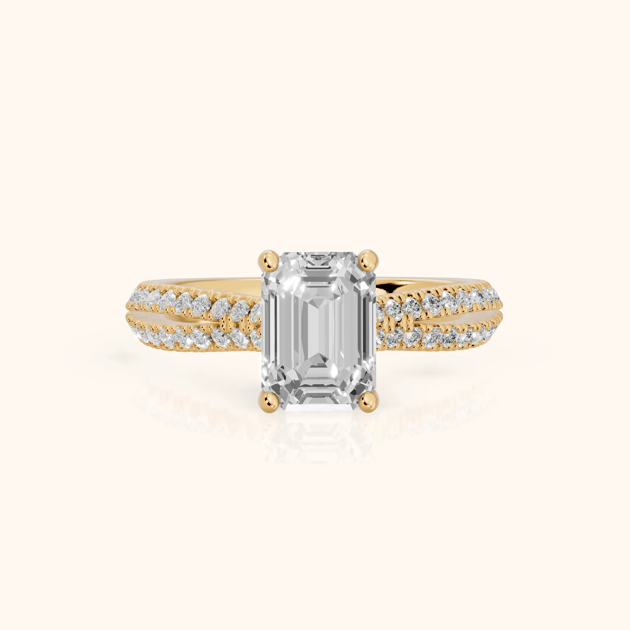 Ottilie Split Shank Pavé Emerald Diamond Engagement Ring in Yellow Gold — view 1