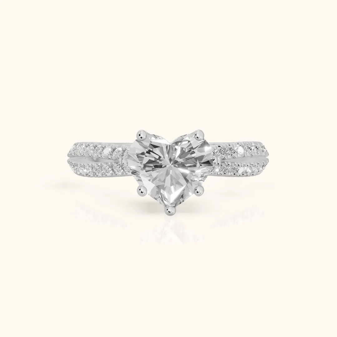 Ottilie Split Shank Pavé Heart Diamond Engagement Ring in Platinum — view 2