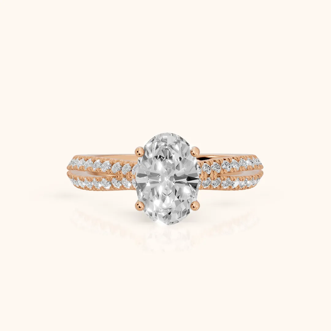 Ottilie Split Shank Pavé Oval Diamond Engagement Ring in Rose Gold — view 2