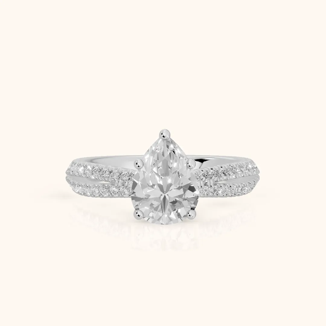 Ottilie Split Shank Pavé Pear Diamond Engagement Ring in Silver — view 2