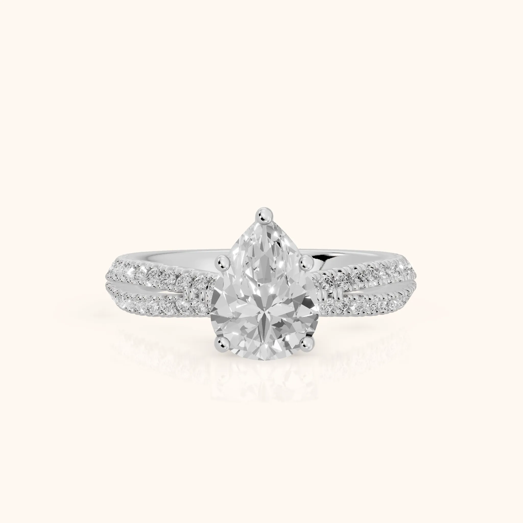 Ottilie Split Shank Pavé Pear Diamond Engagement Ring in Silver — view 1