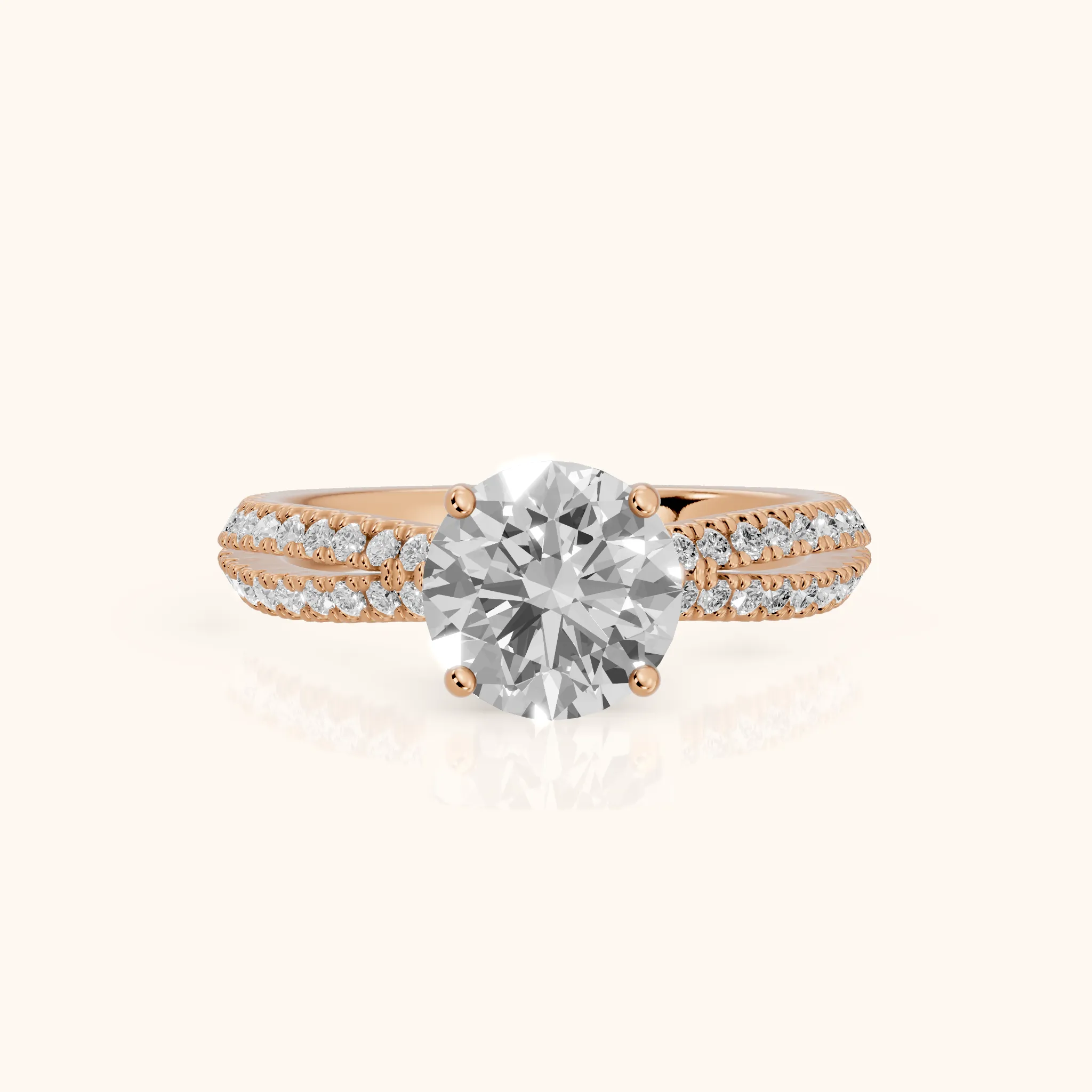 Ottilie Split Shank Pavé Round Diamond Engagement Ring in Rose Gold — view 1