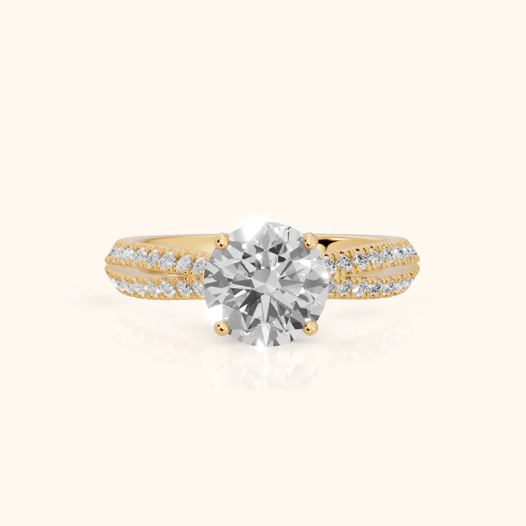 Ottilie Split Shank Pavé Round Diamond Engagement Ring in Yellow Gold — view 2