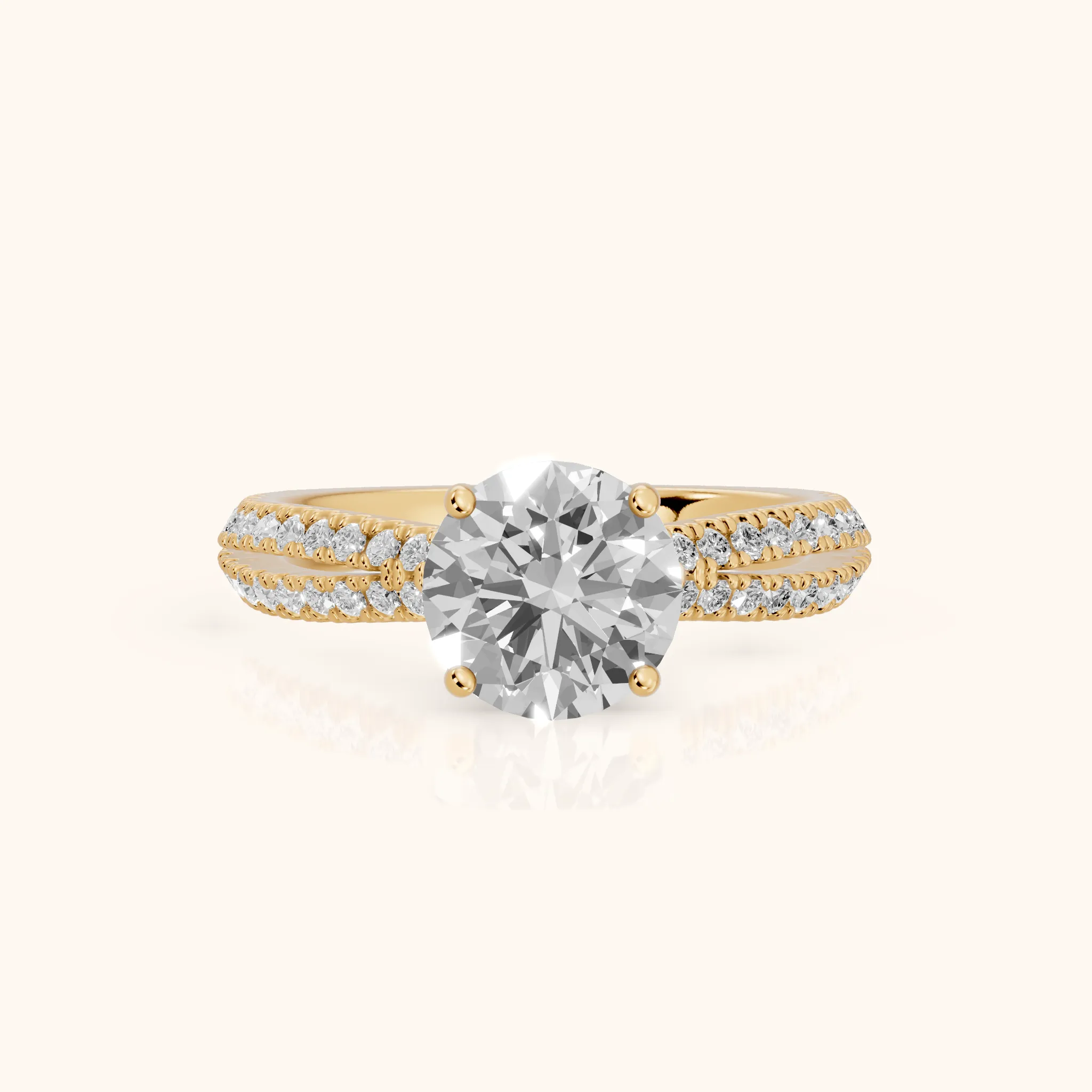 Ottilie Split Shank Pavé Round Diamond Engagement Ring in Yellow Gold — view 1