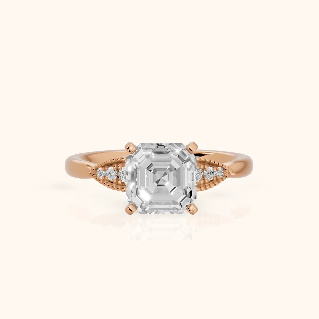 Adora Vintage Milgrain Asscher Diamond Engagement Ring in Rose Gold — view 2