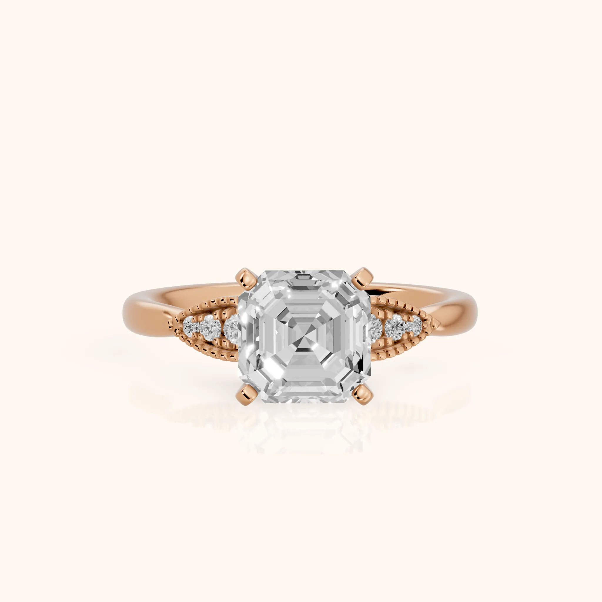 Adora Vintage Milgrain Asscher Diamond Engagement Ring in Rose Gold — view 1
