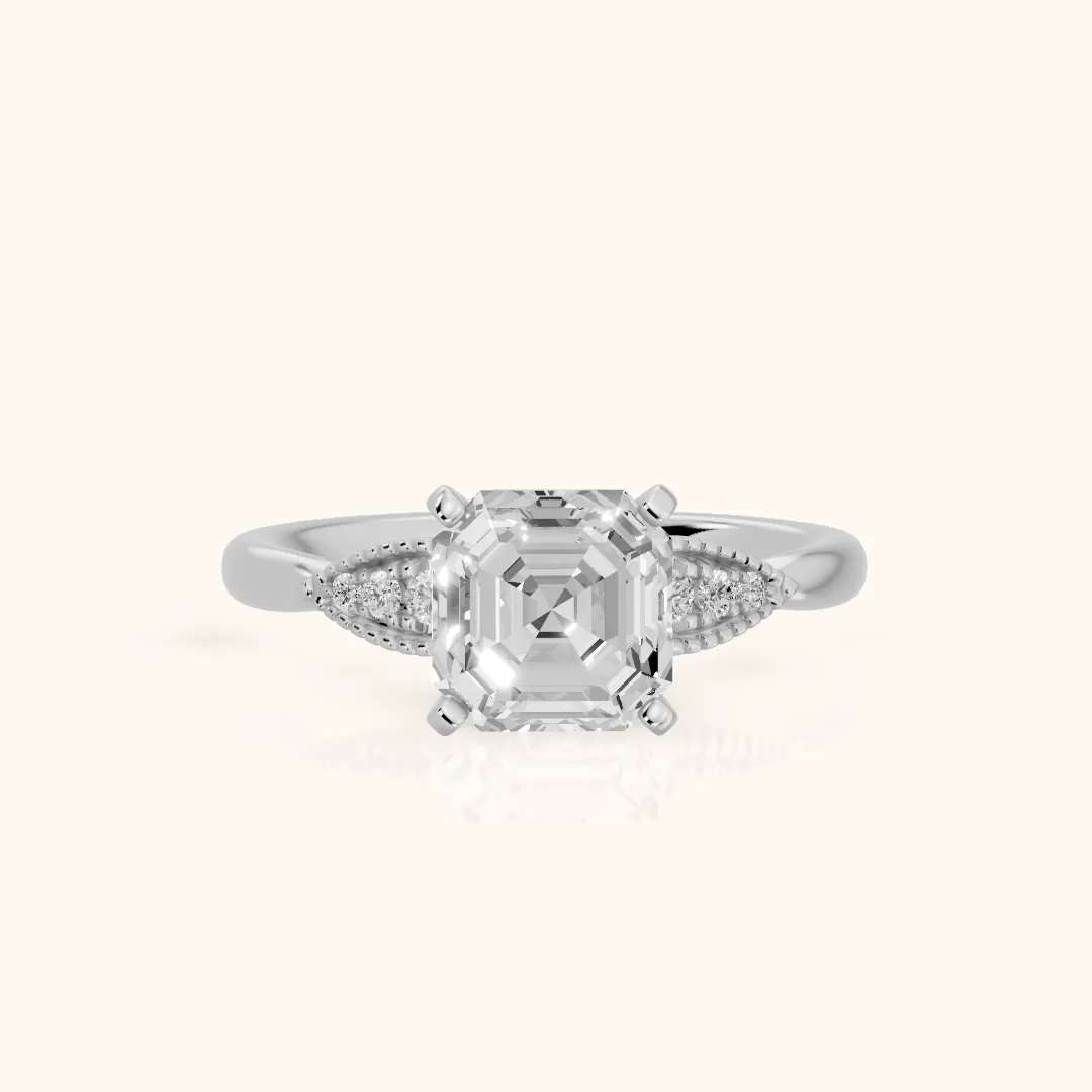 Adora Vintage Milgrain Asscher Diamond Engagement Ring in Silver — view 2
