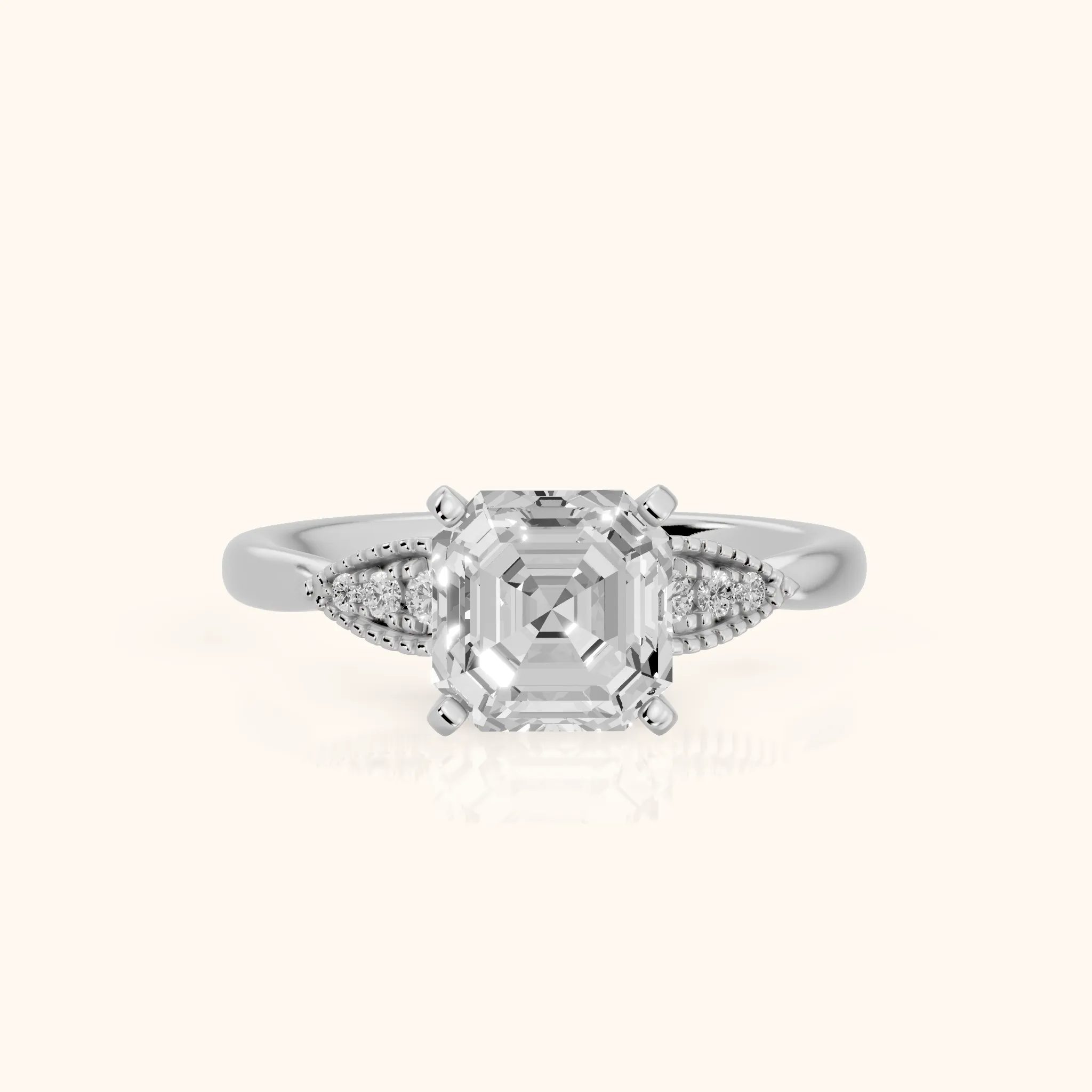 Adora Vintage Milgrain Asscher Diamond Engagement Ring in Silver — view 1