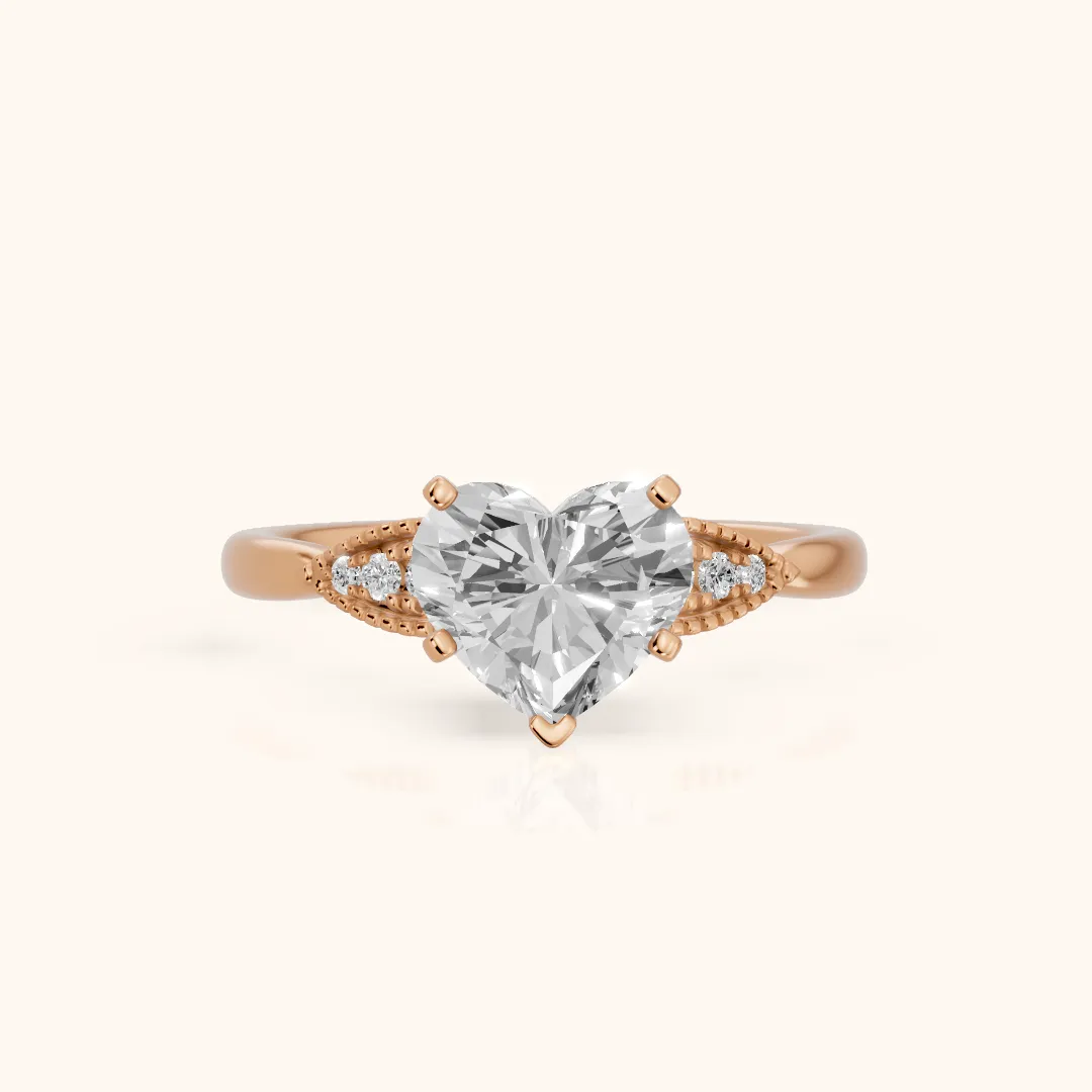 Adora Vintage Milgrain Heart Diamond Engagement Ring in Rose Gold — view 2