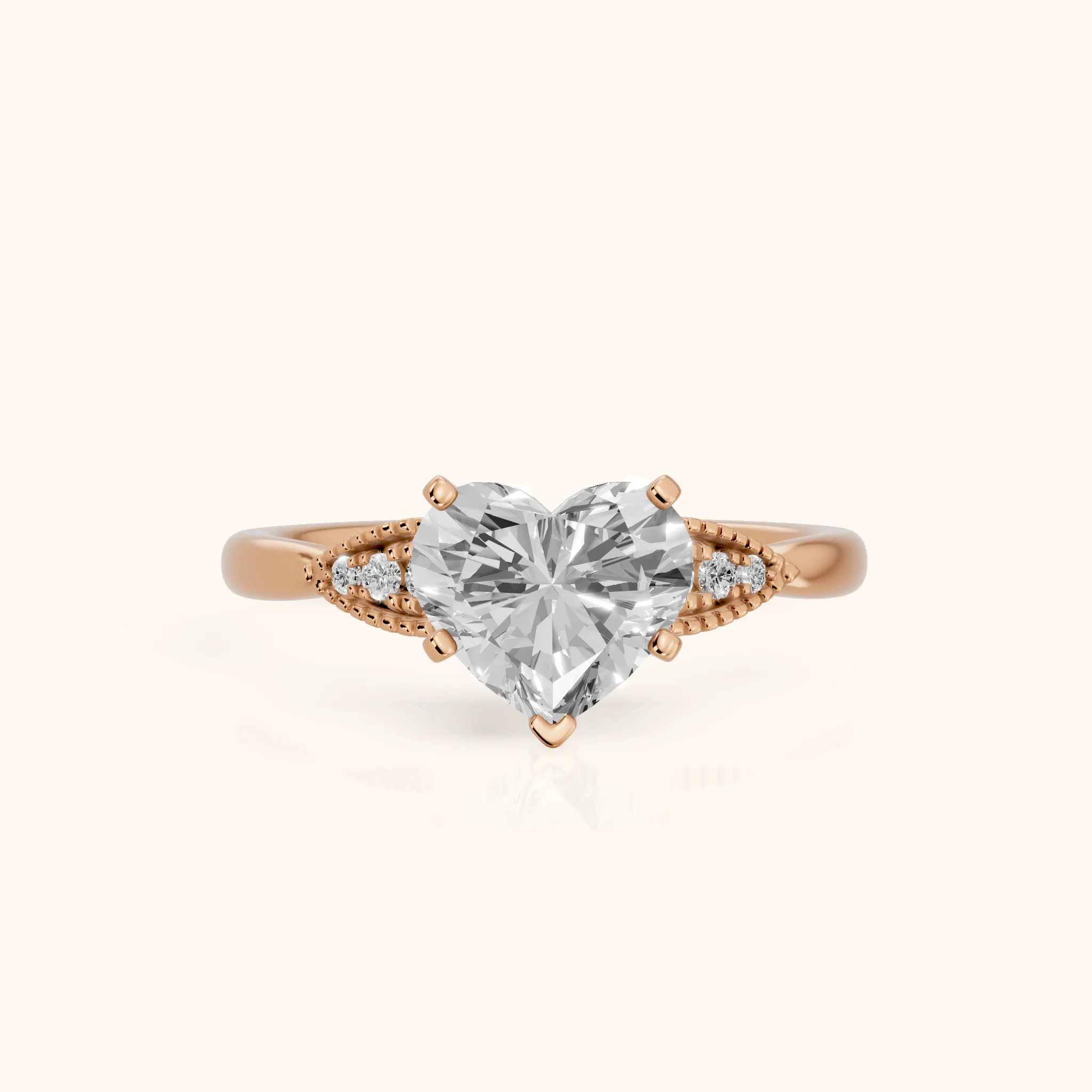 Adora Vintage Milgrain Heart Diamond Engagement Ring in Rose Gold — view 1