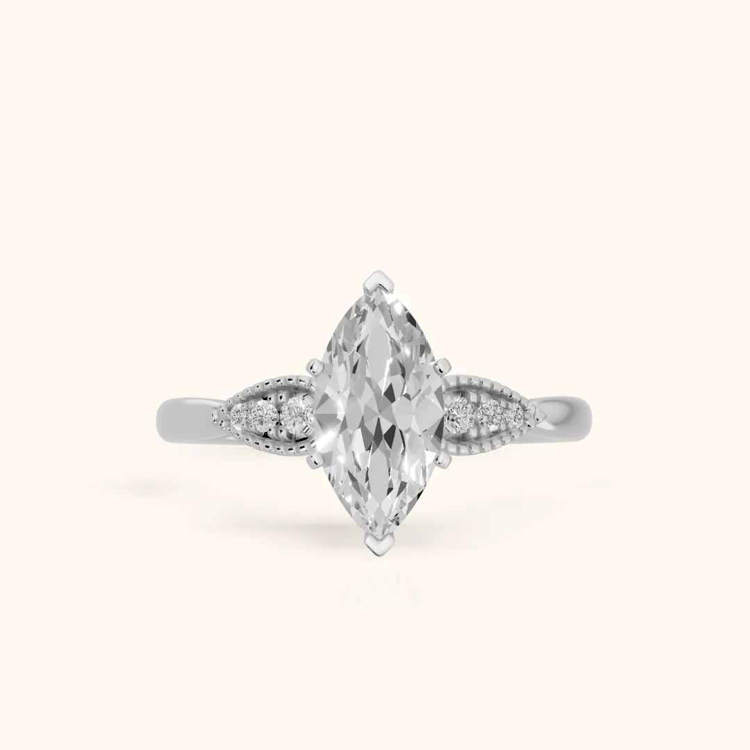 Adora Vintage Milgrain Marquise Diamond Engagement Ring in Silver — view 2