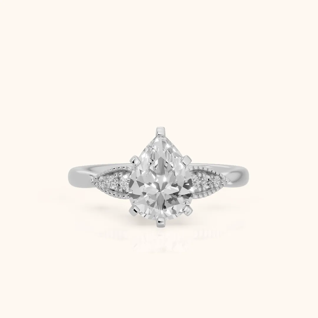 Adora Vintage Milgrain Pear Diamond Engagement Ring in Platinum — view 2