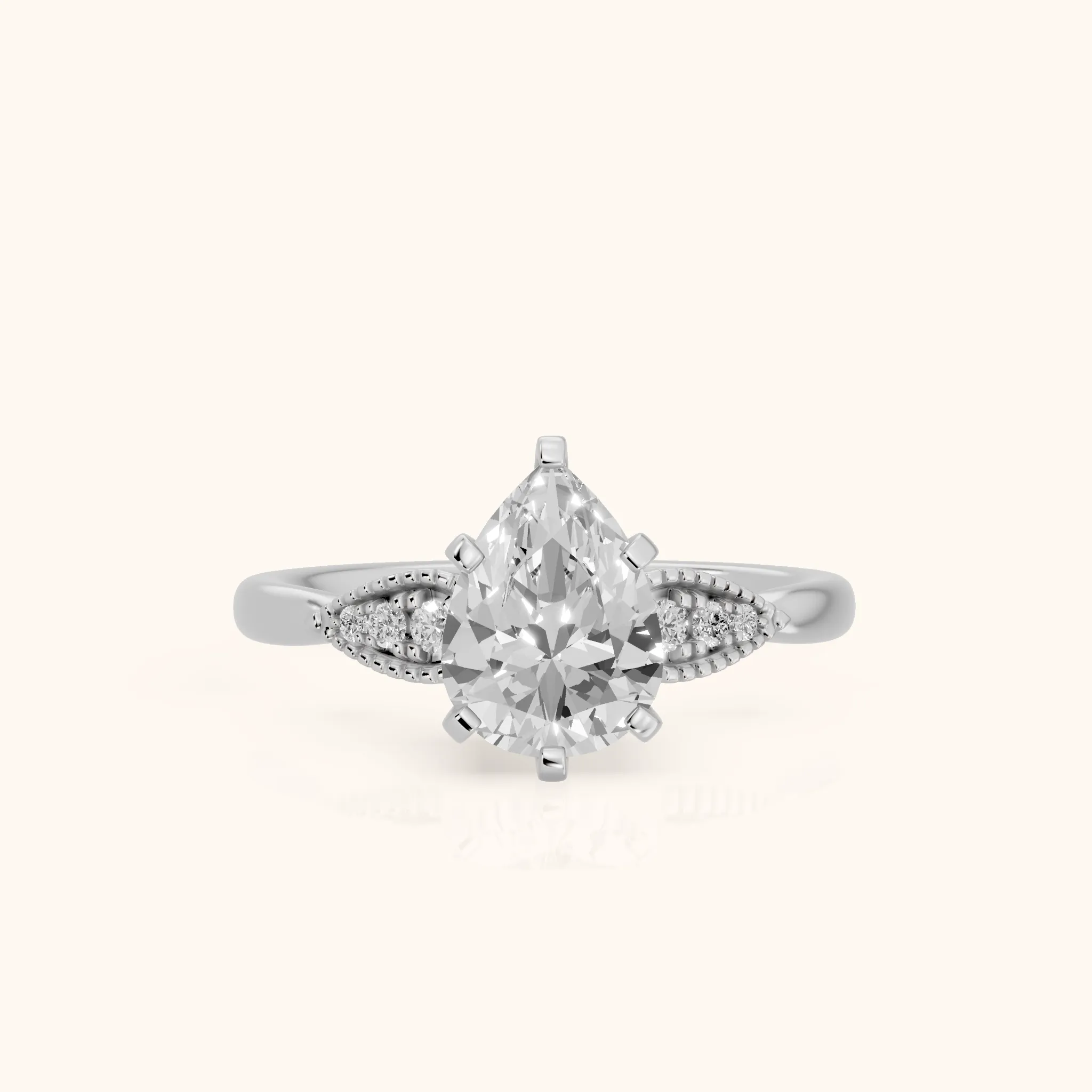 Adora Vintage Milgrain Pear Diamond Engagement Ring in Platinum — view 1