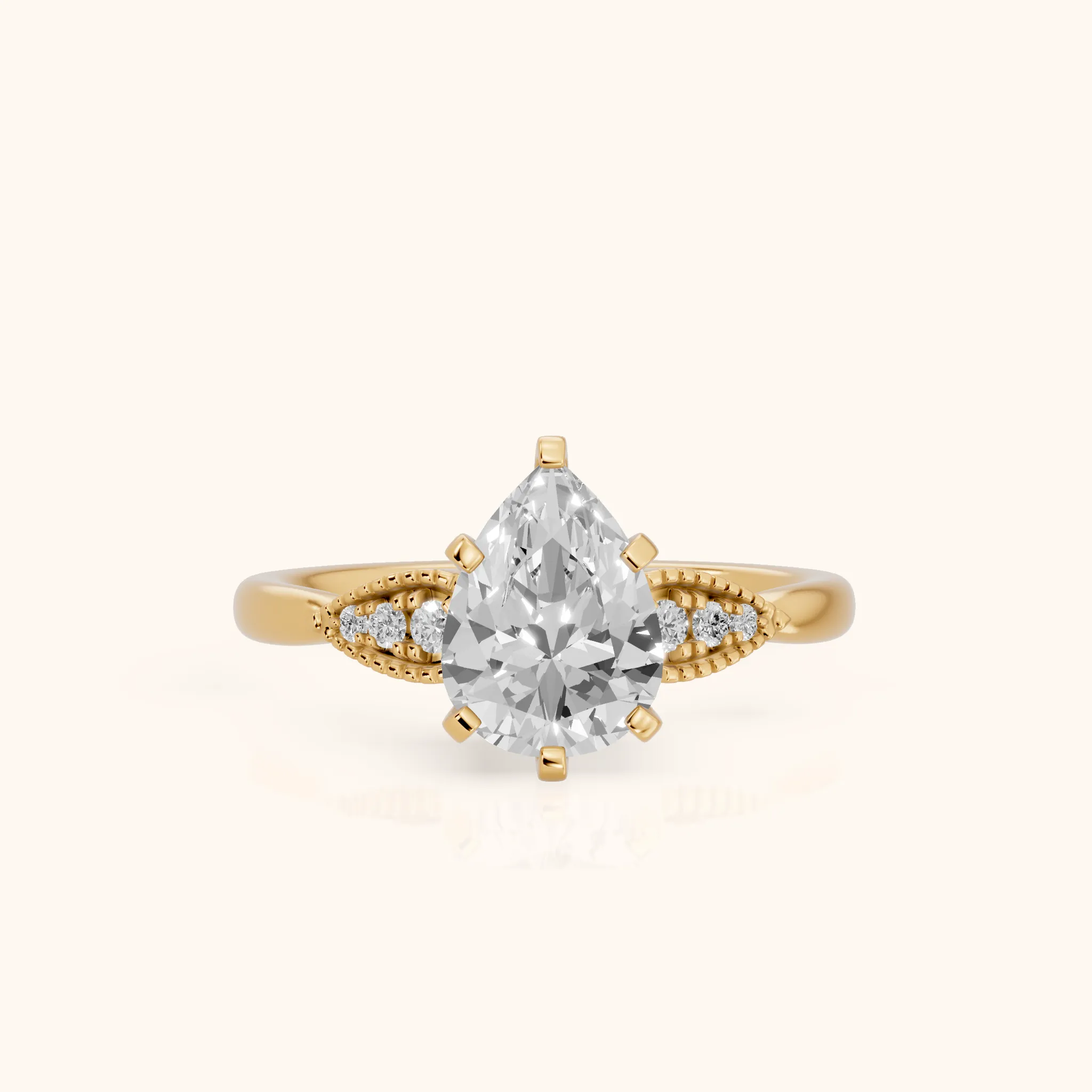 Adora Vintage Milgrain Pear Diamond Engagement Ring in Yellow Gold — view 1