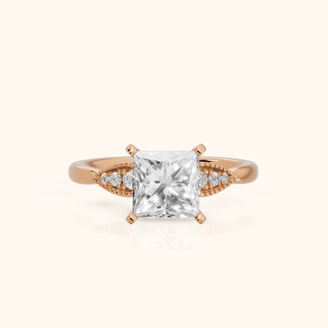 Adora Vintage Milgrain Princess Diamond Engagement Ring in Rose Gold — view 2
