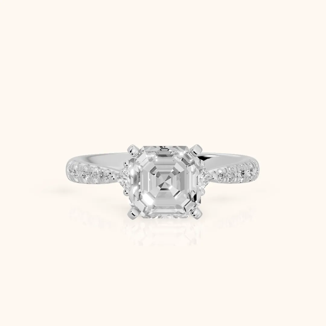 Alethea Three-Stone Pavé Asscher Diamond Engagement Ring in White Gold — view 2