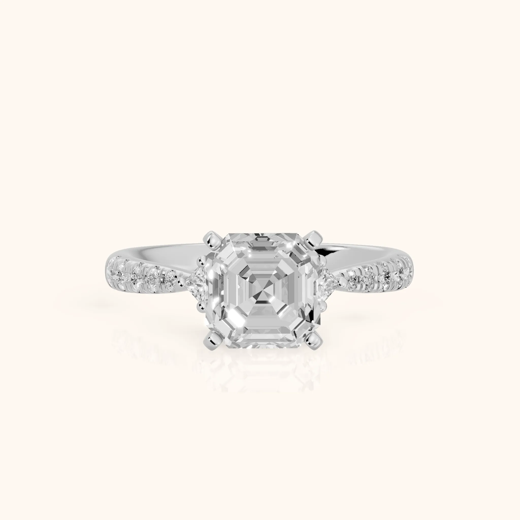 Alethea Three-Stone Pavé Asscher Diamond Engagement Ring in White Gold — view 1