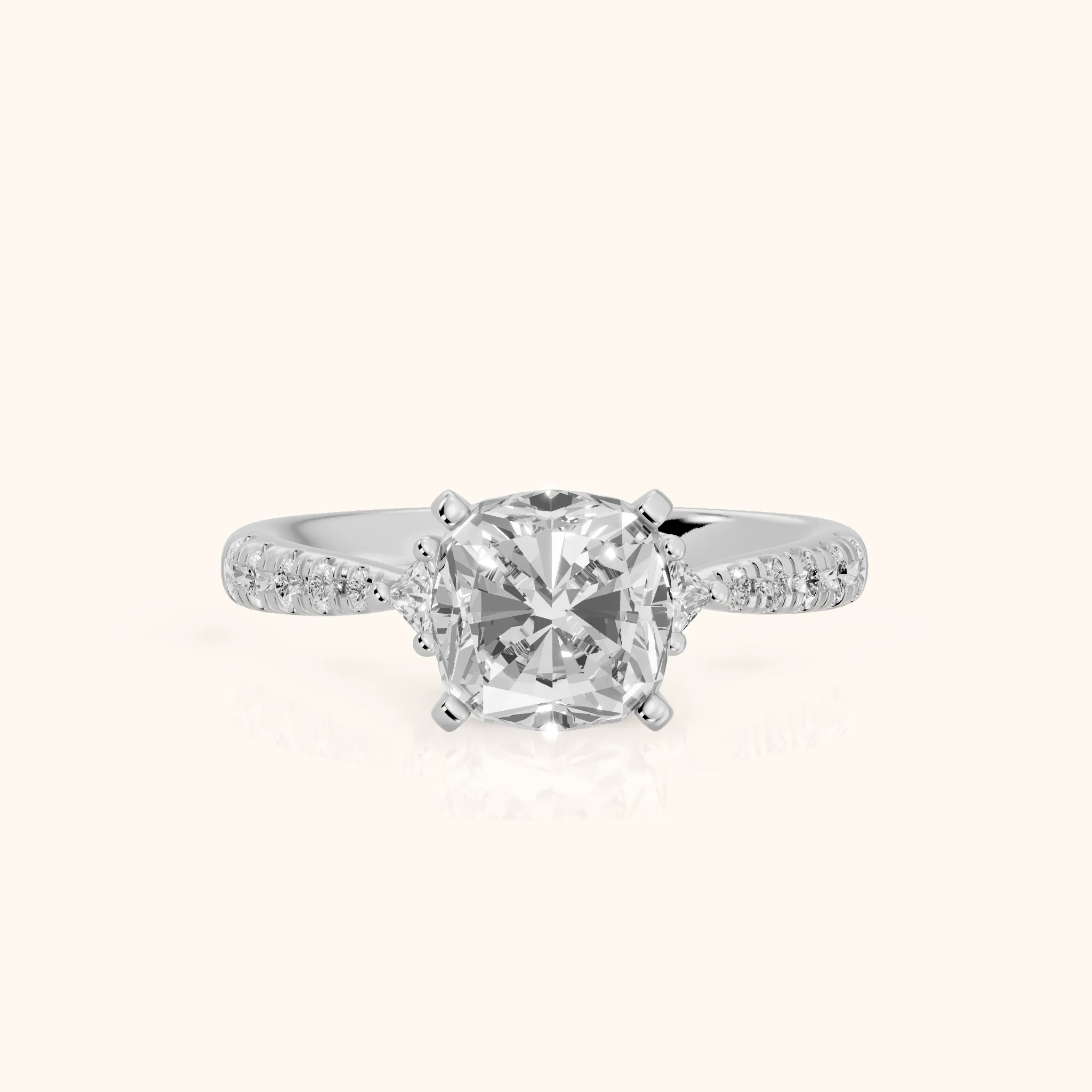 Alethea Three-Stone Pavé Cushion Diamond Engagement Ring in Platinum — view 1