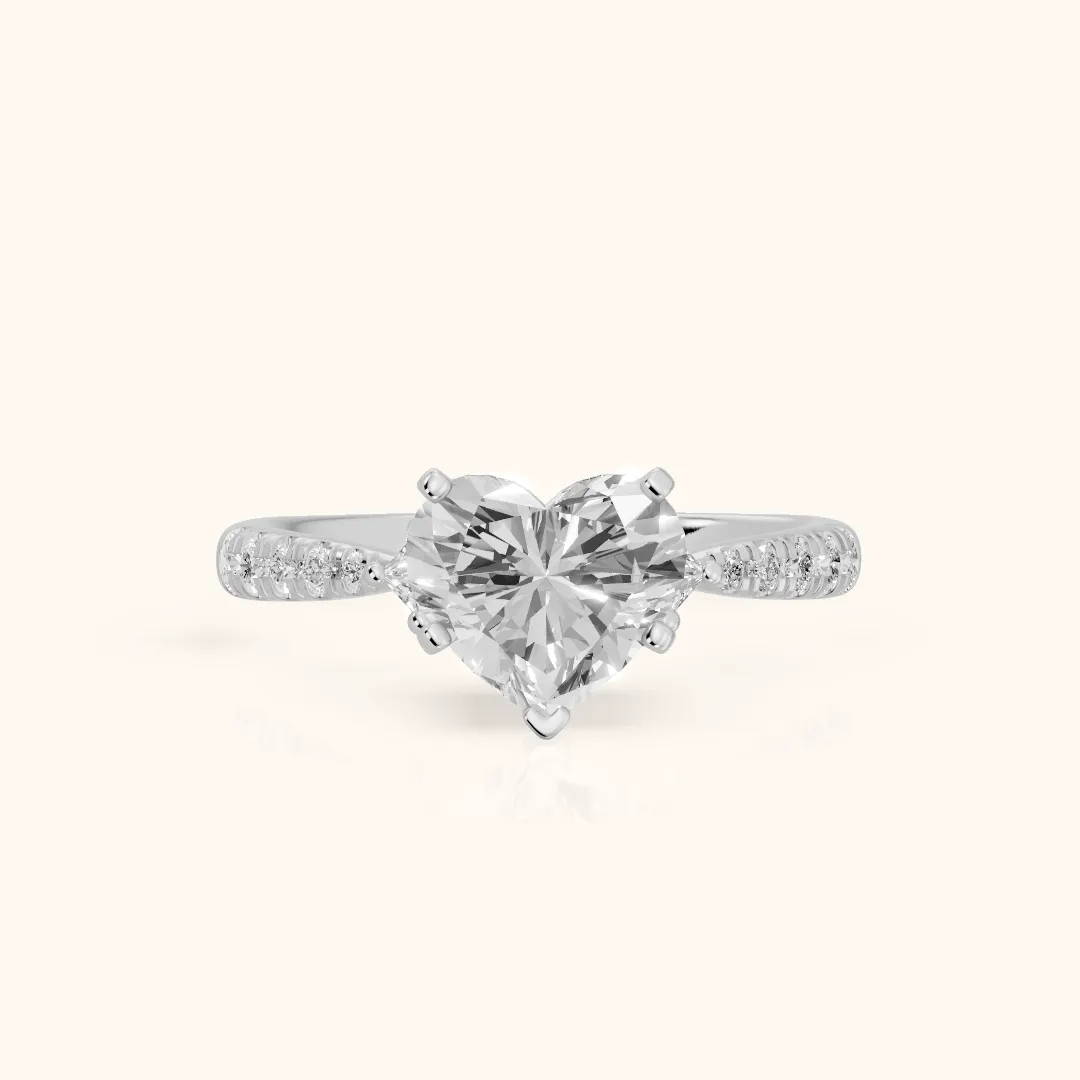 Alethea Three-Stone Pavé Heart Diamond Engagement Ring in Silver — view 2