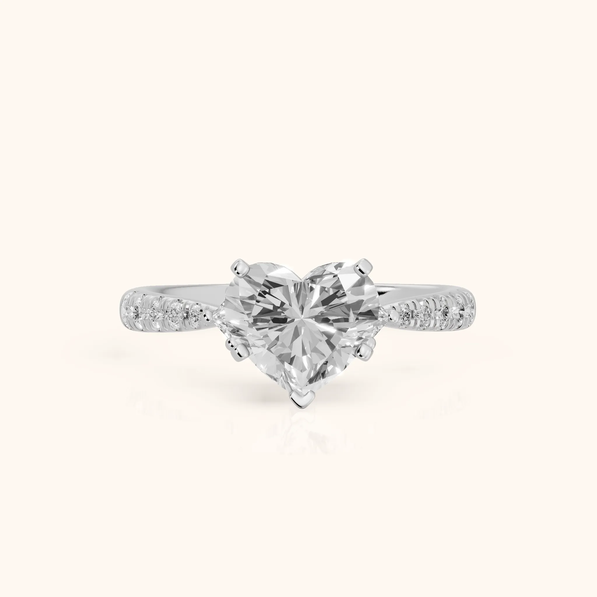 Alethea Three-Stone Pavé Heart Diamond Engagement Ring in Silver — view 1