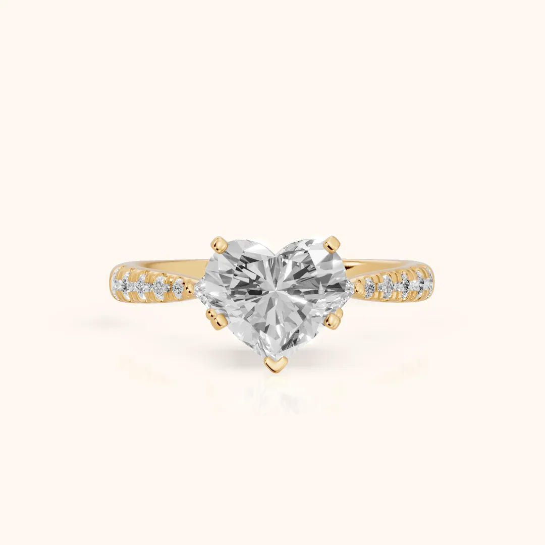 Alethea Three-Stone Pavé Heart Diamond Engagement Ring in Yellow Gold — view 2