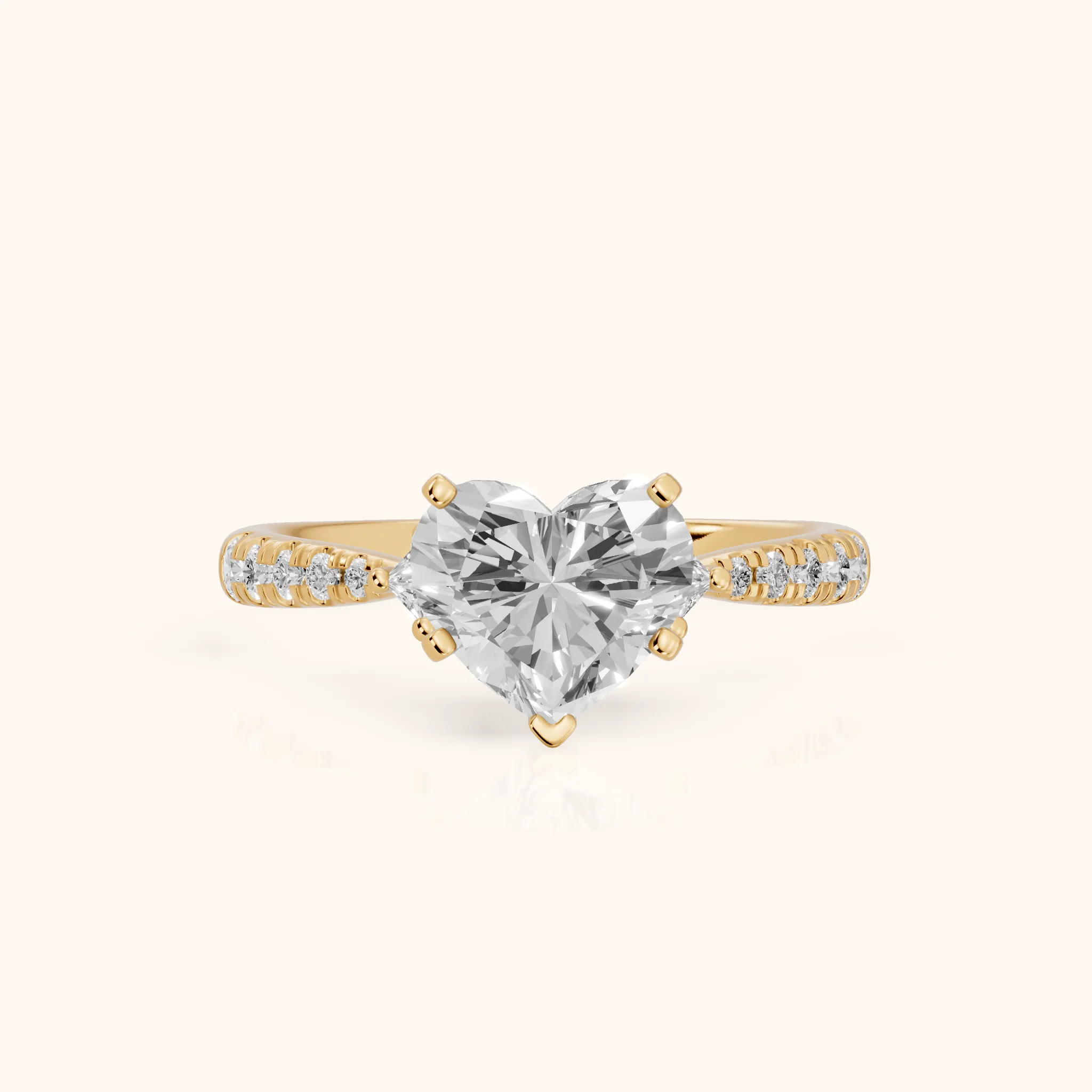 Alethea Three-Stone Pavé Heart Diamond Engagement Ring in Yellow Gold — view 1