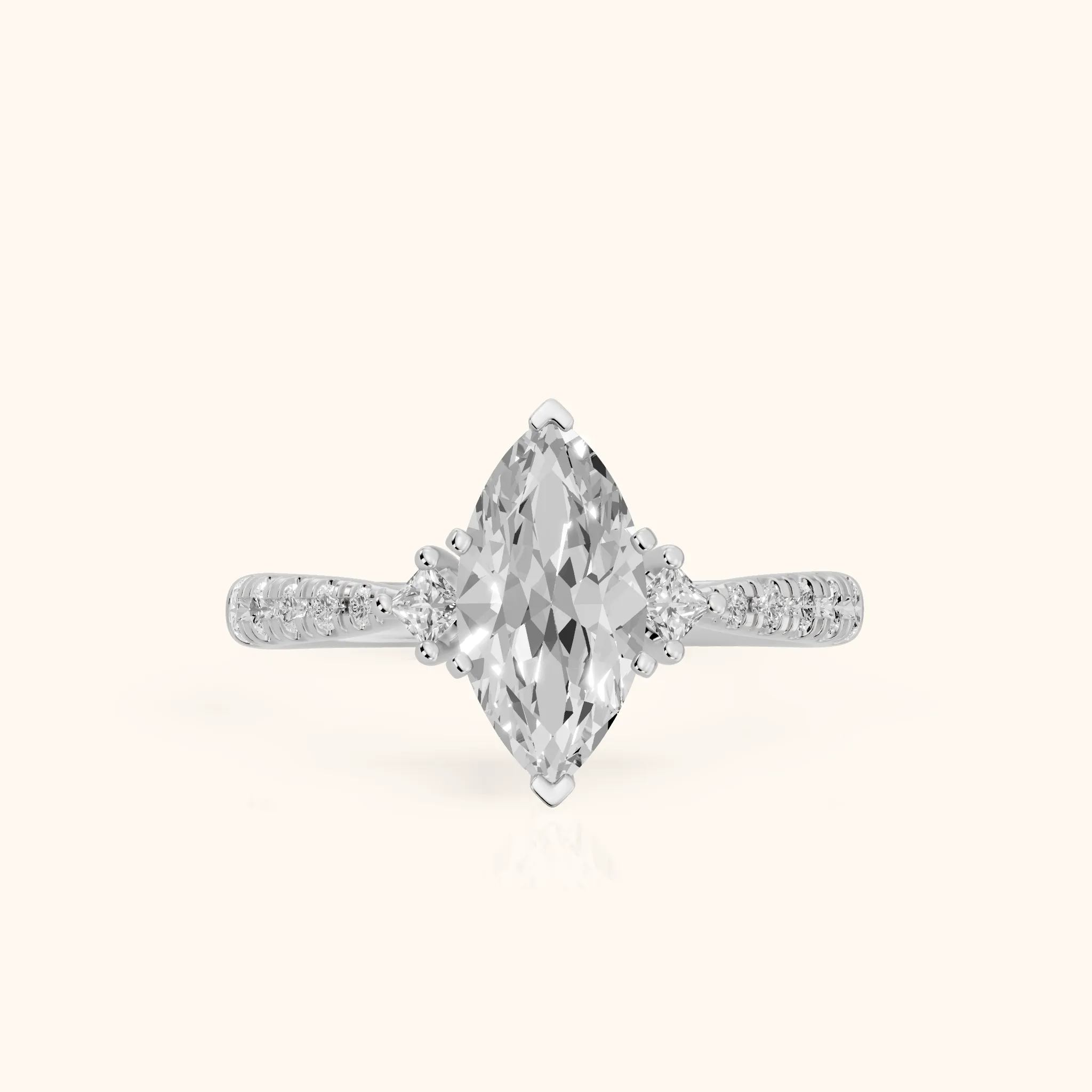 Alethea Three-Stone Pavé Marquise Diamond Engagement Ring in White Gold — view 1